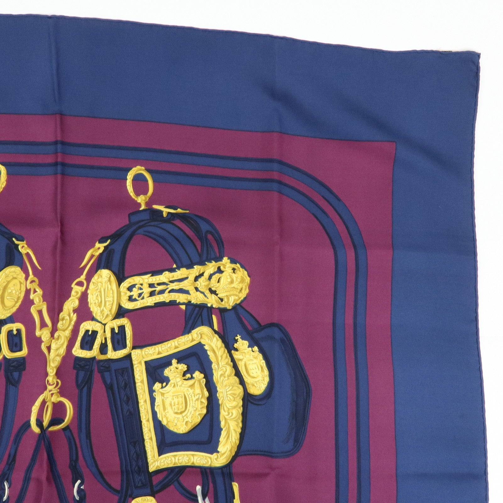 HERMES Carre 90 Silk 100% Scarf BRIDES DE GALA Navy Purple