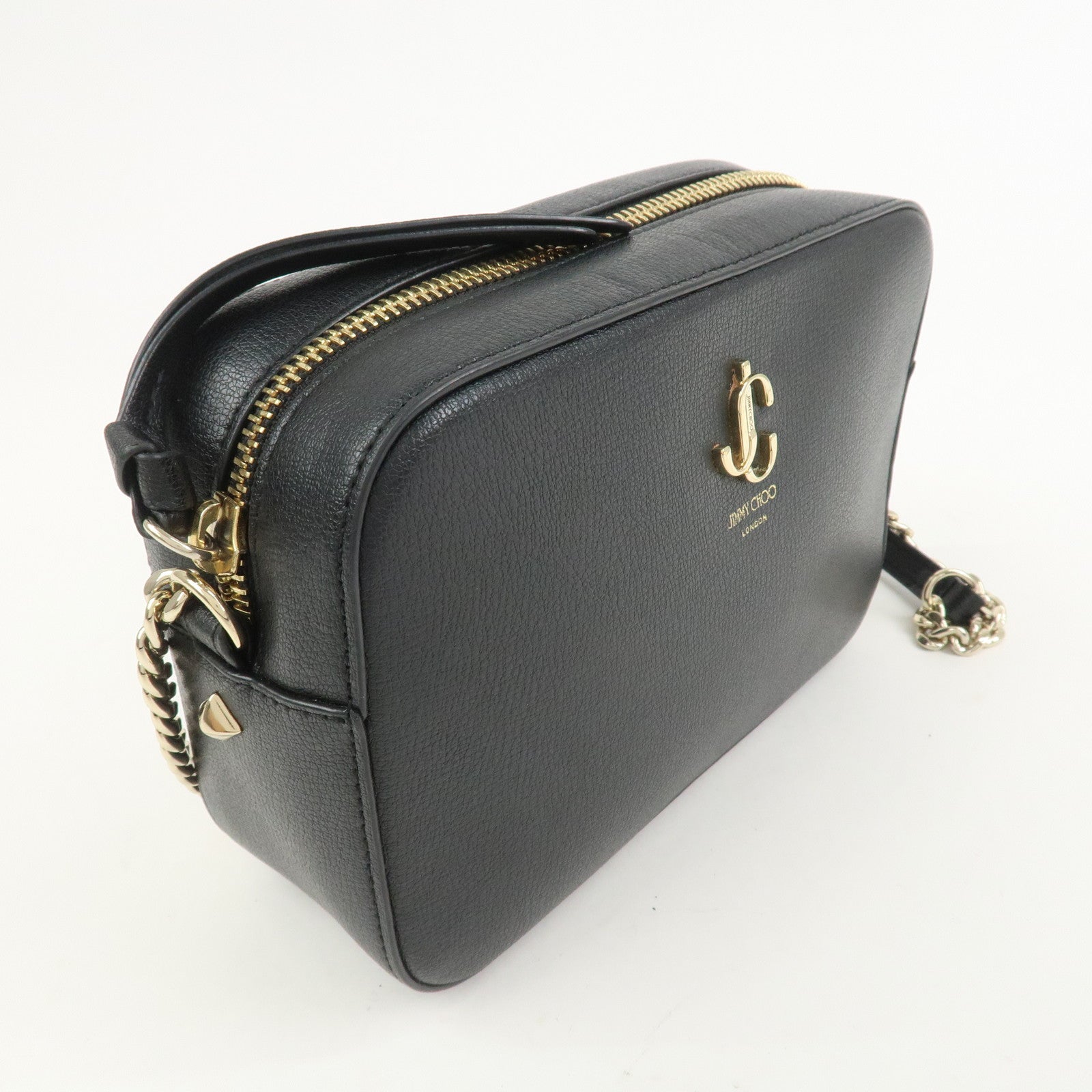 JIMMY CHOO Leather Shoulder Crossbody Bag KIMI Camera Bag Black