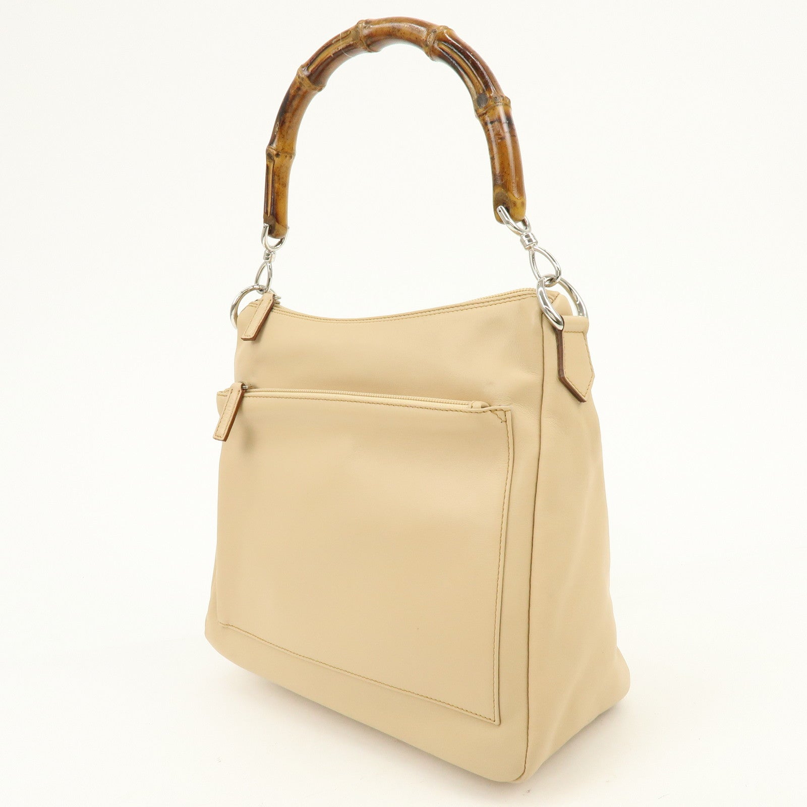 GUCCI Bamboo Leather Shoulder Bag Hand Bag Beige 000・3509・002122