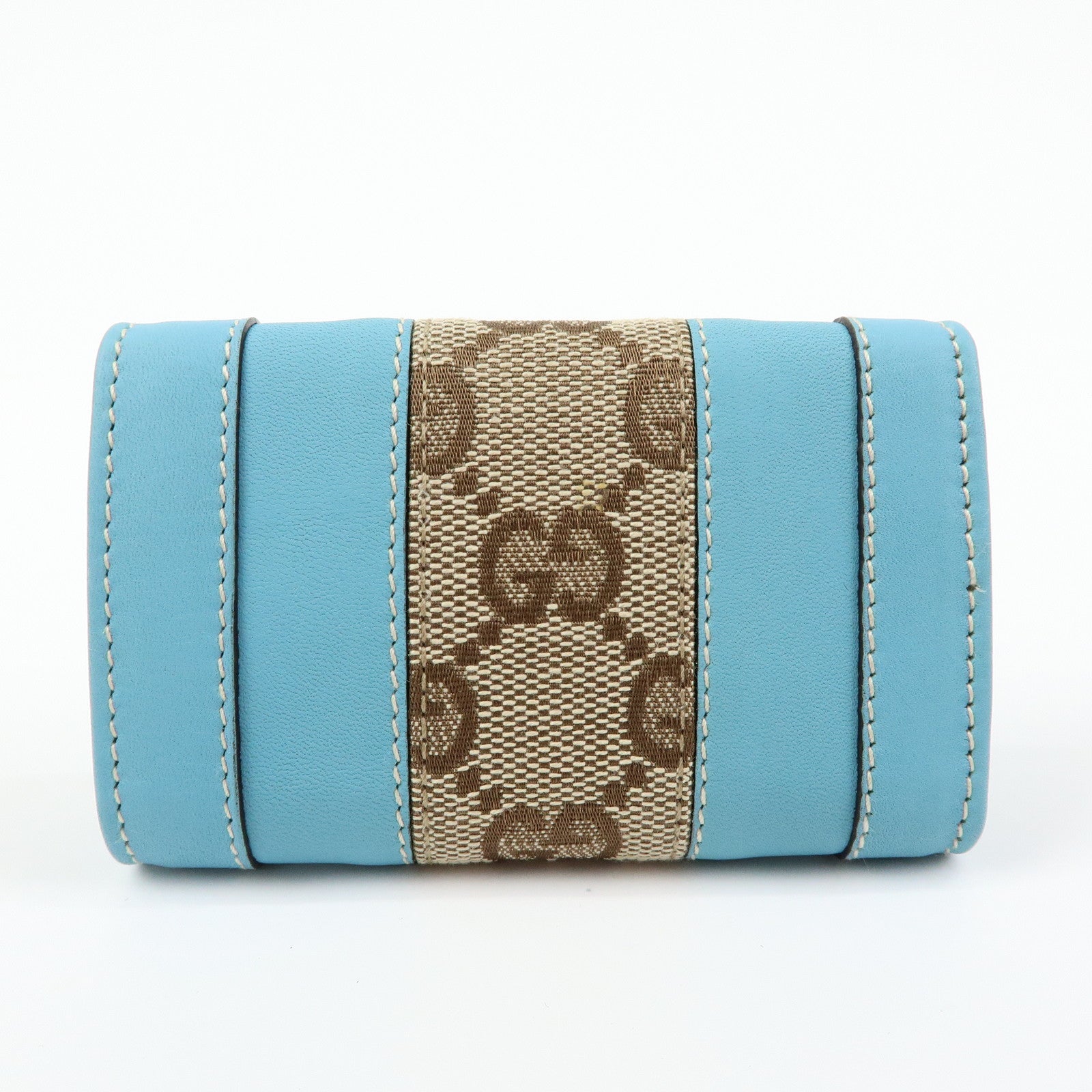 GUCCI GG Canvas Leather 6 Ring Key Case Light Blue Beige 120930