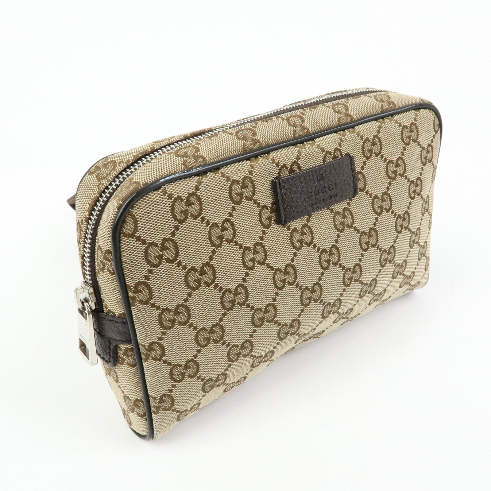 GUCCI GG Canvas Leather Waist Pouch Body Bag Beige Brown 449174