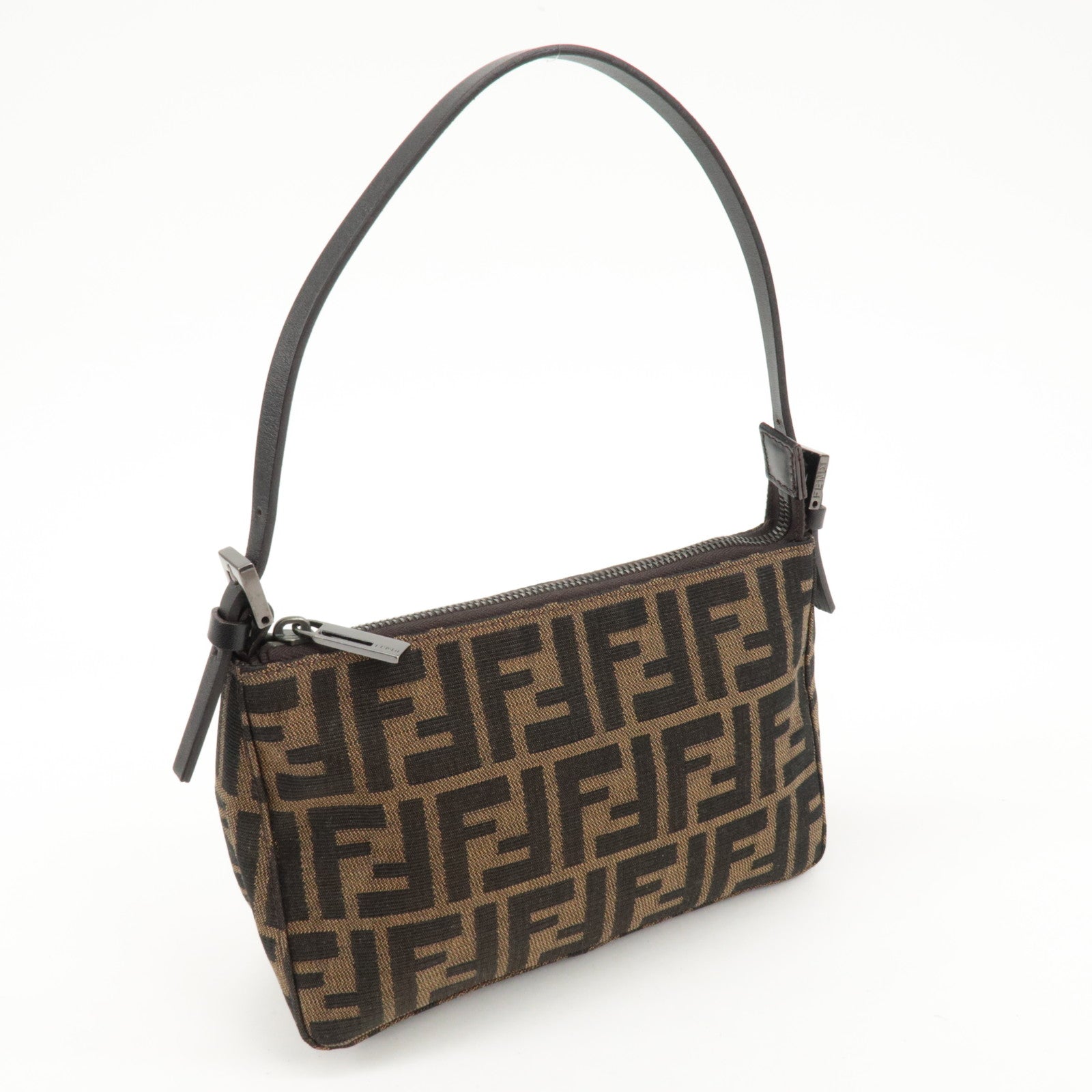 FENDI Zucca Canvas Leather Mini Hand Bag Brown 8BR155 Used
