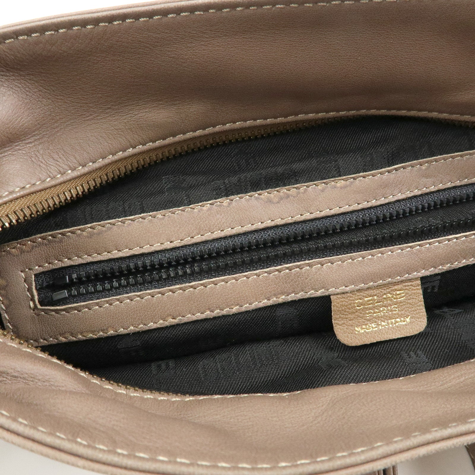CELINE Logo Leather Shoulder Bag Crossbody Bag Greige