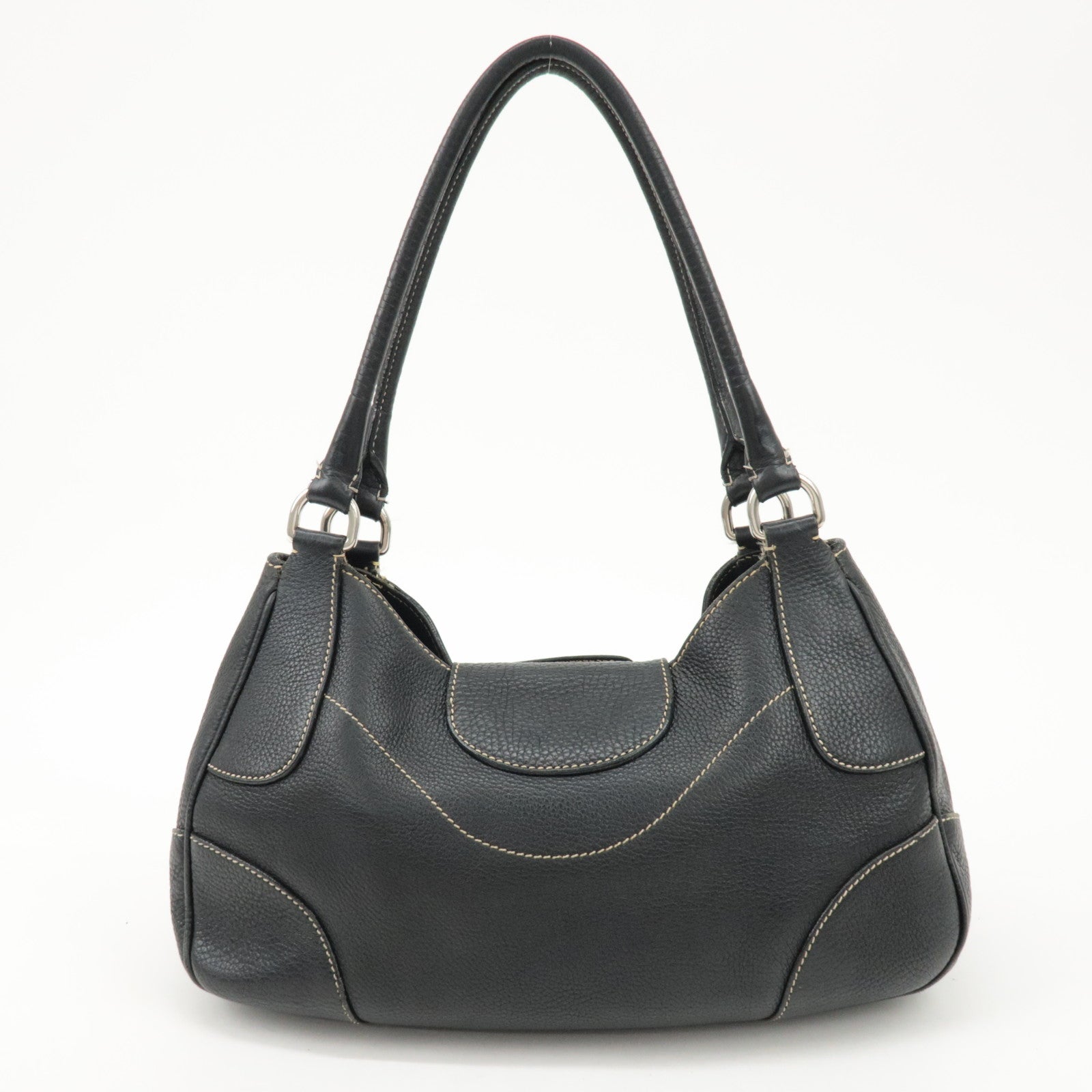 PRADA Logo Leather Shoulder Bag Hand Bag Black BR3593 Used