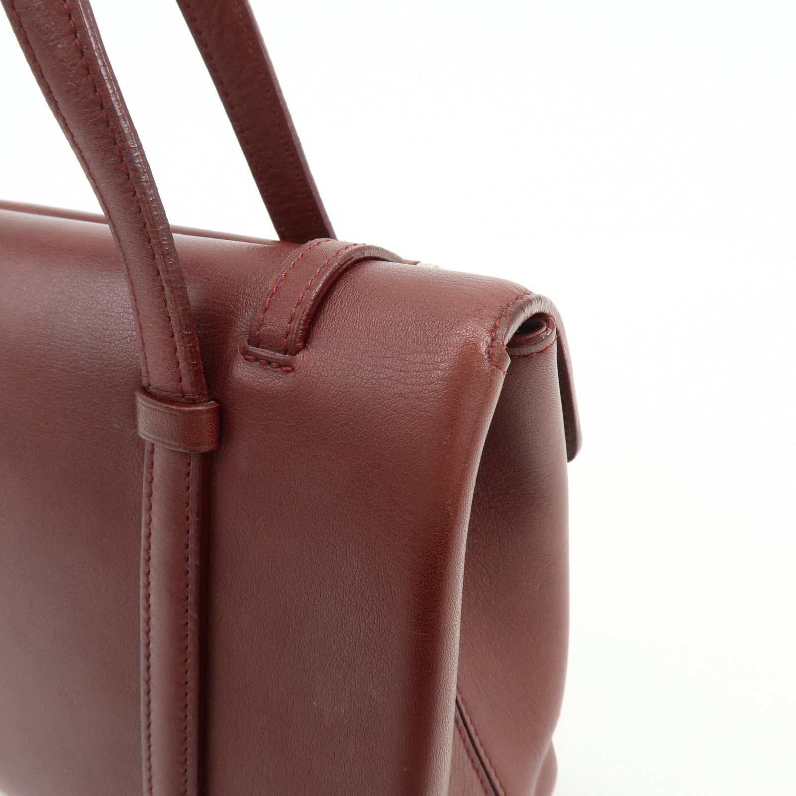 Cartier Cabochon Leather Hand Bag Tote Bag Wine Red