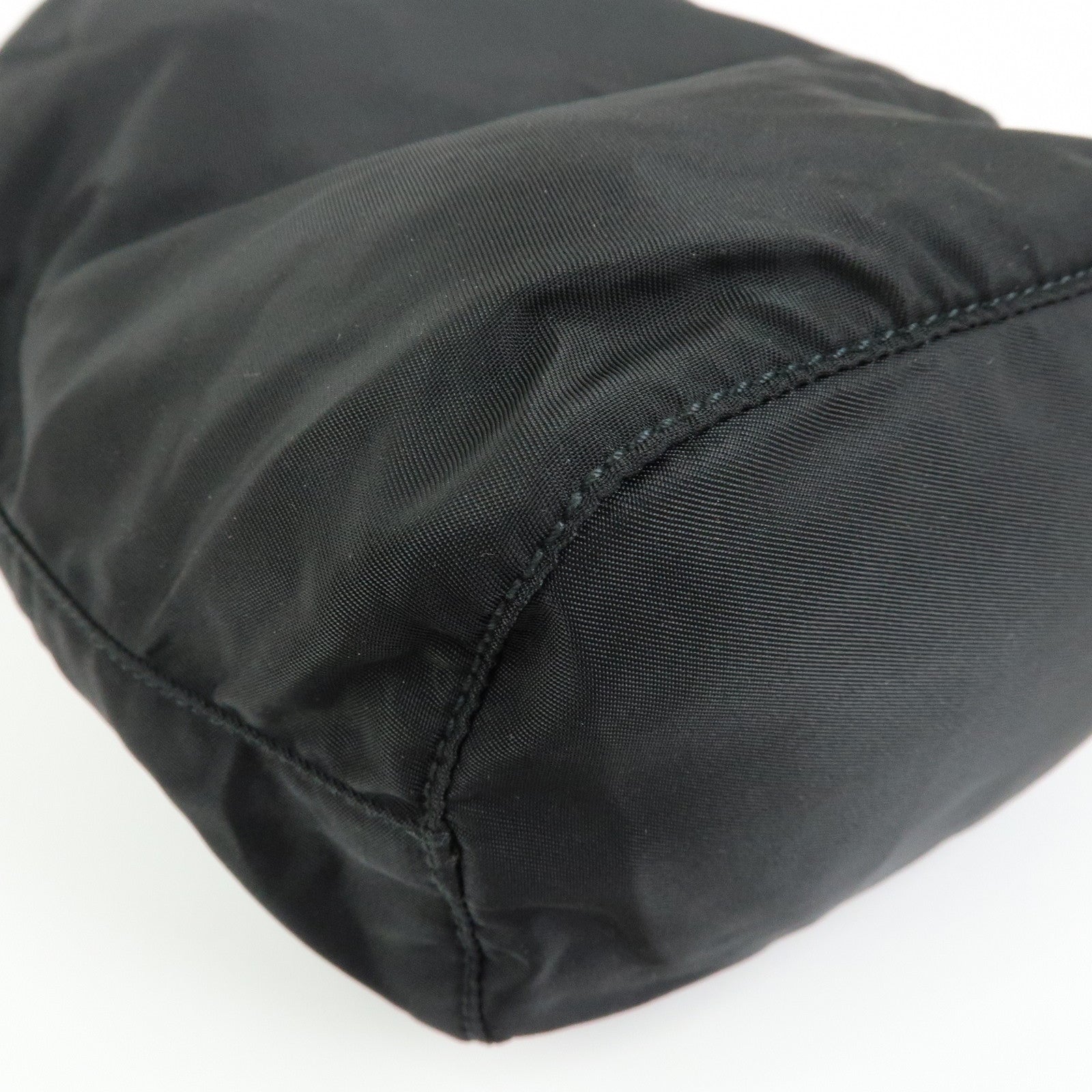 PRADA Triangle Logo Nylon Leather Drawstring Pouch Black MV369