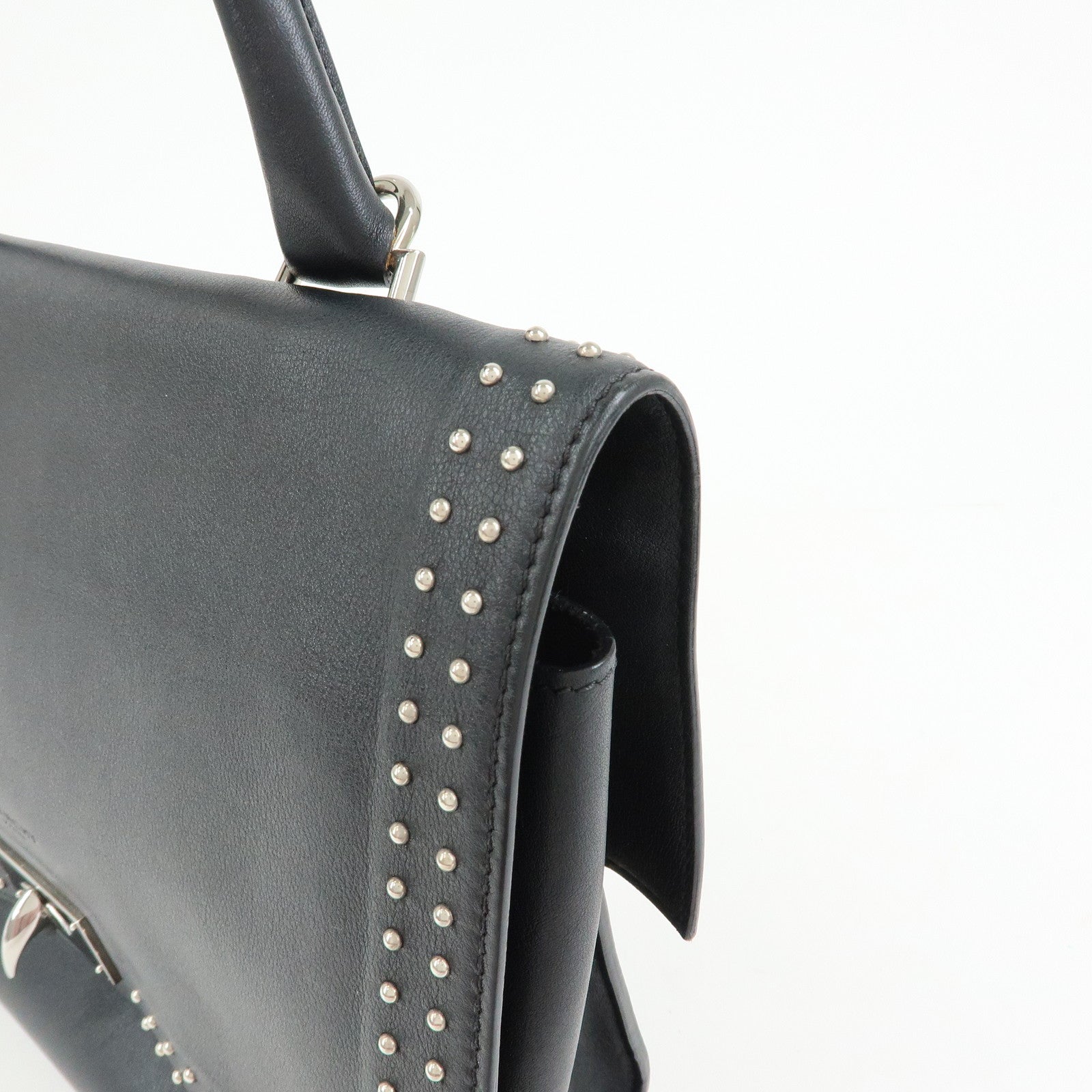GIVENCHY Shark Studs Leather 2Way Bag Hand Shoulder Bag Black