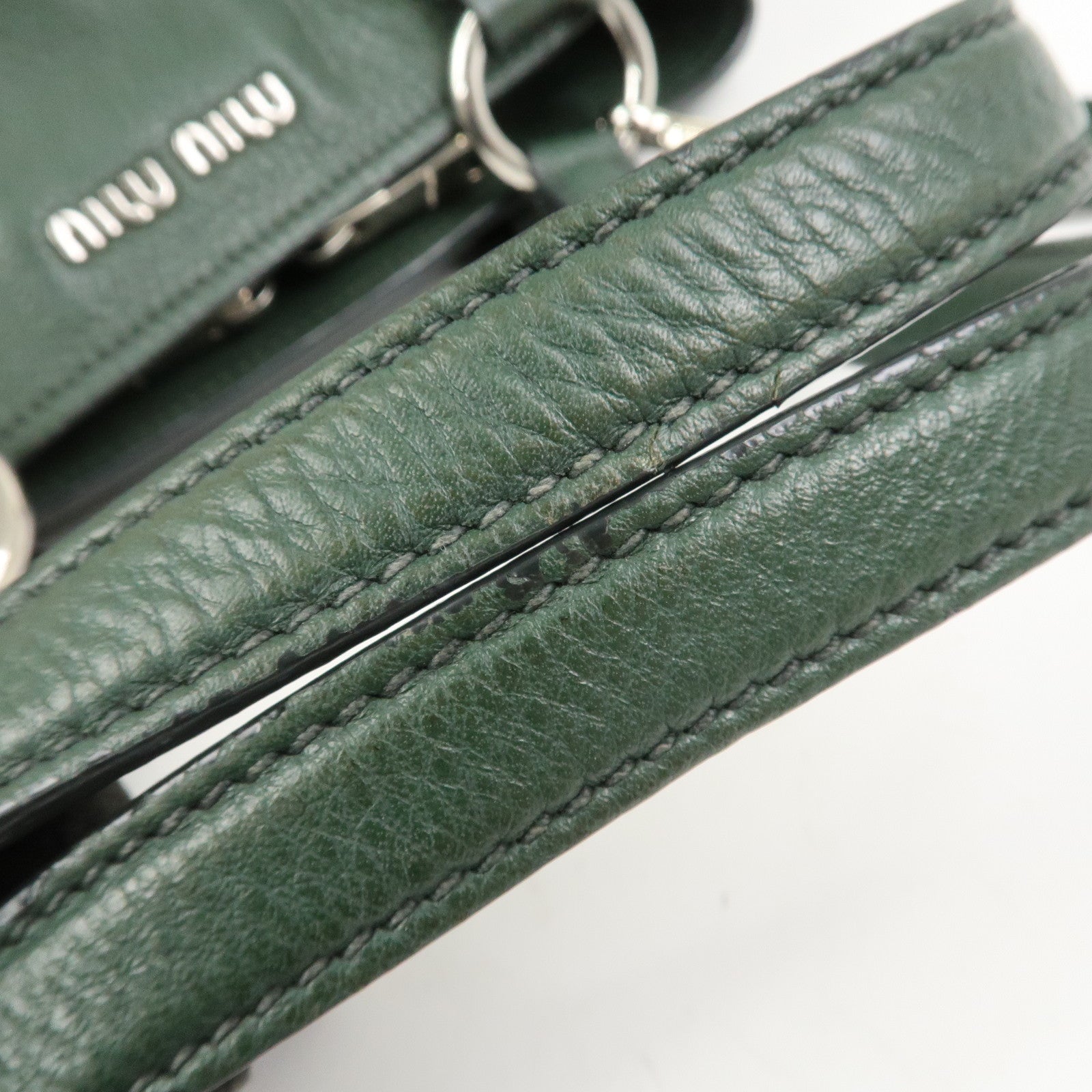 MIU MIU Logo Leather 2Way Bag Hand Bag Shoulder Bag Moss Green