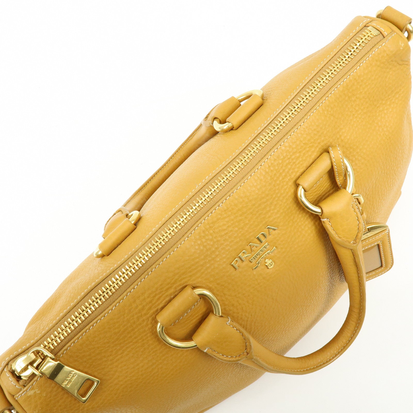 PRADA Triangle Logo Leather 2Way Bag Hand Bag Shoulder Bag BL0778