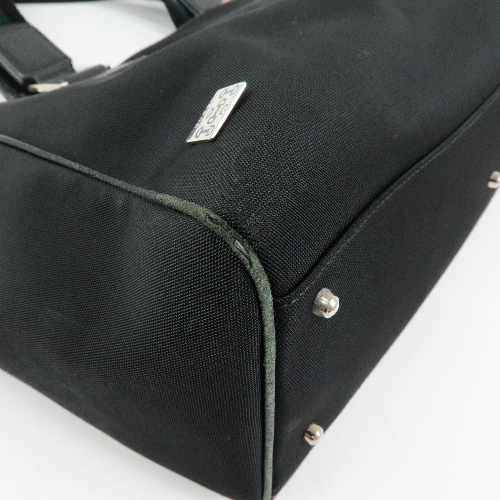 GUCCI Sherry Nylon Leather Tote Bag Hand Bag Black 145758