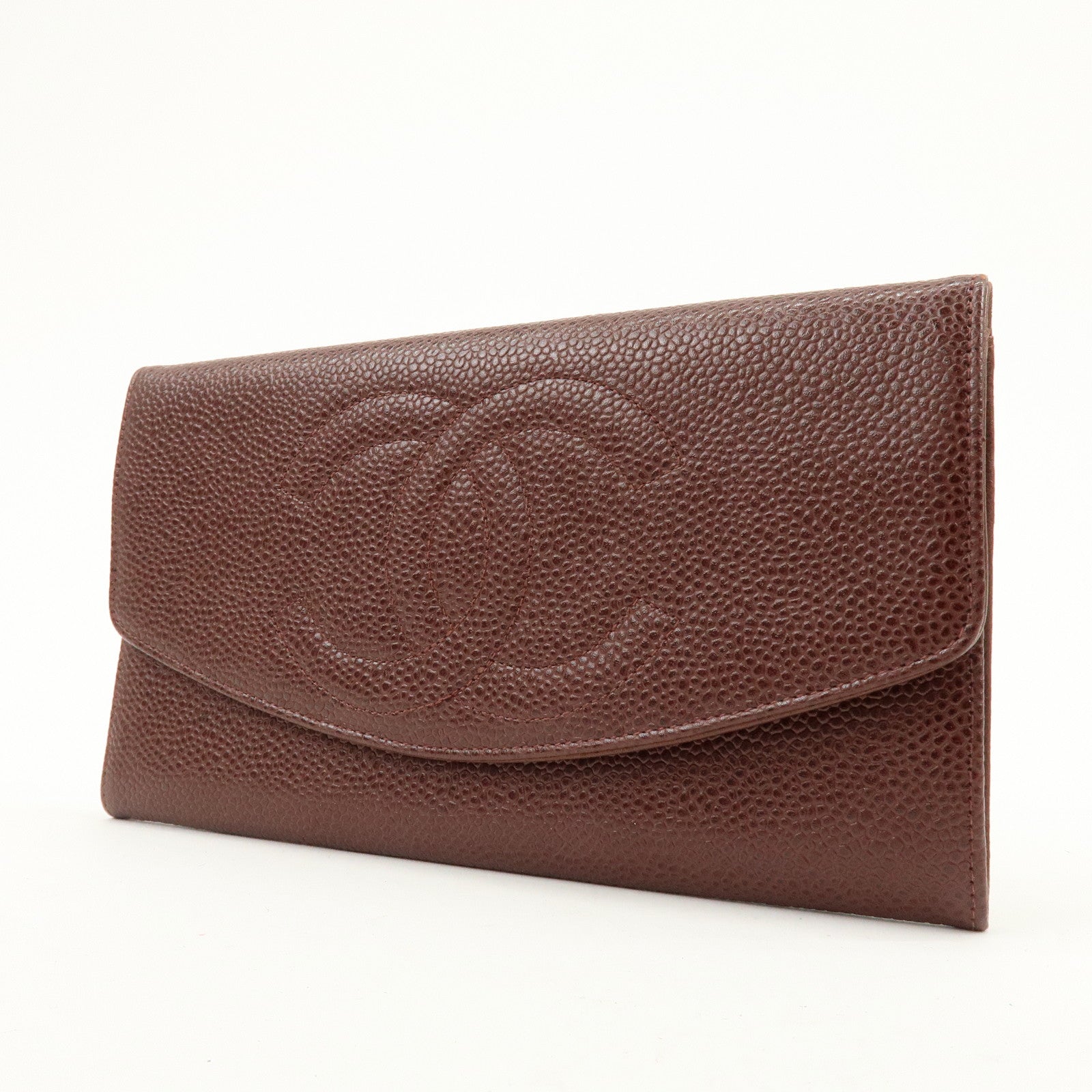 CHANEL COCO Mark Caviarskin Bi-fold Long Wallet Brown