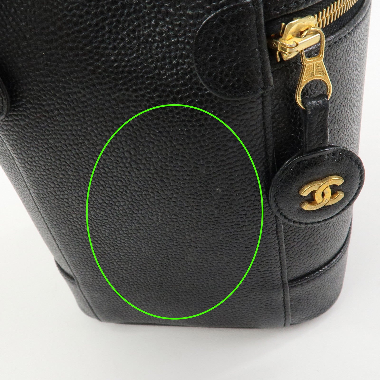 CHANEL COCO Mark Caviarskin Vanity Bag Hand Bag Pouch Black A01998