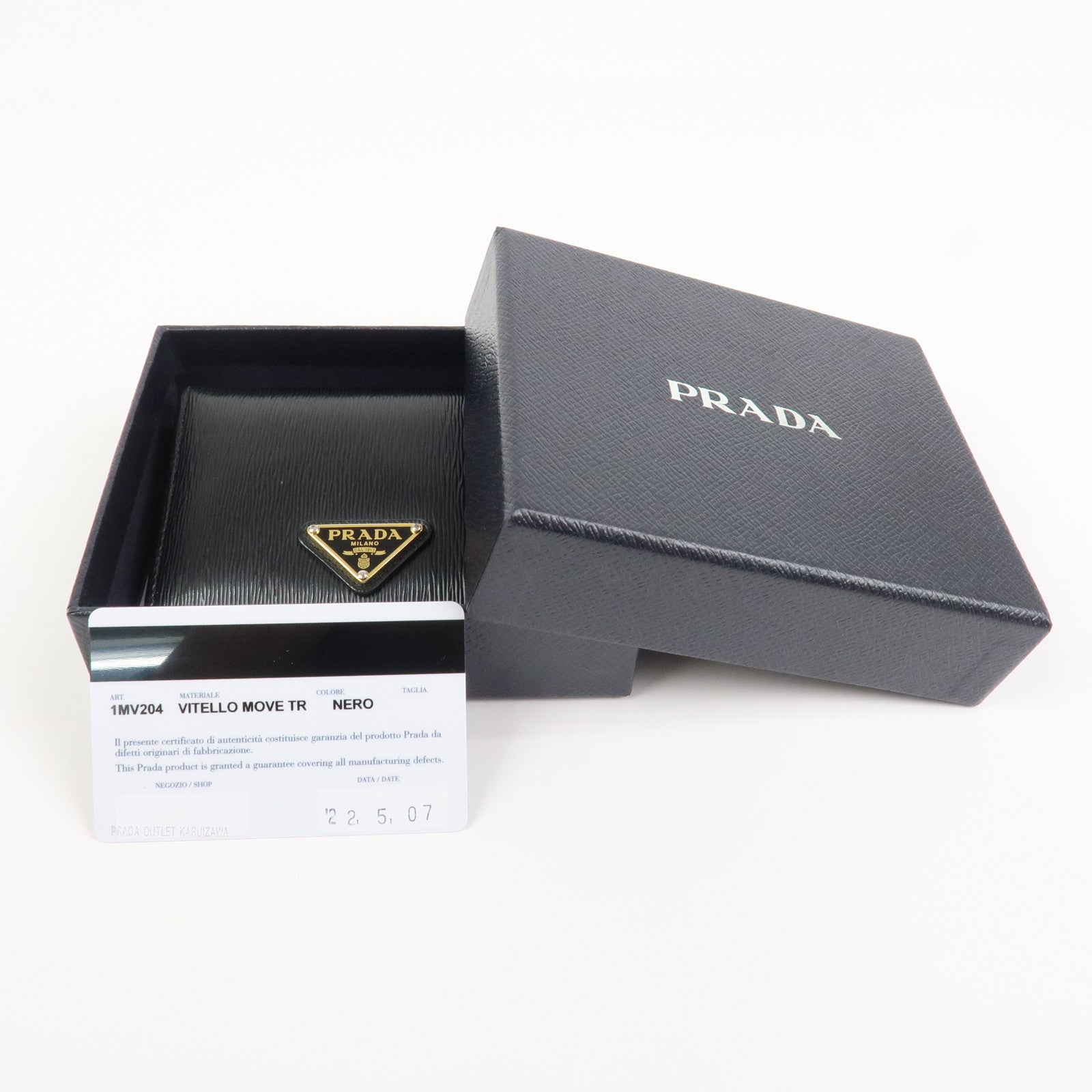 PRADA Vitello Move Leather Bi-fold Compact Wallet Black 1MV204