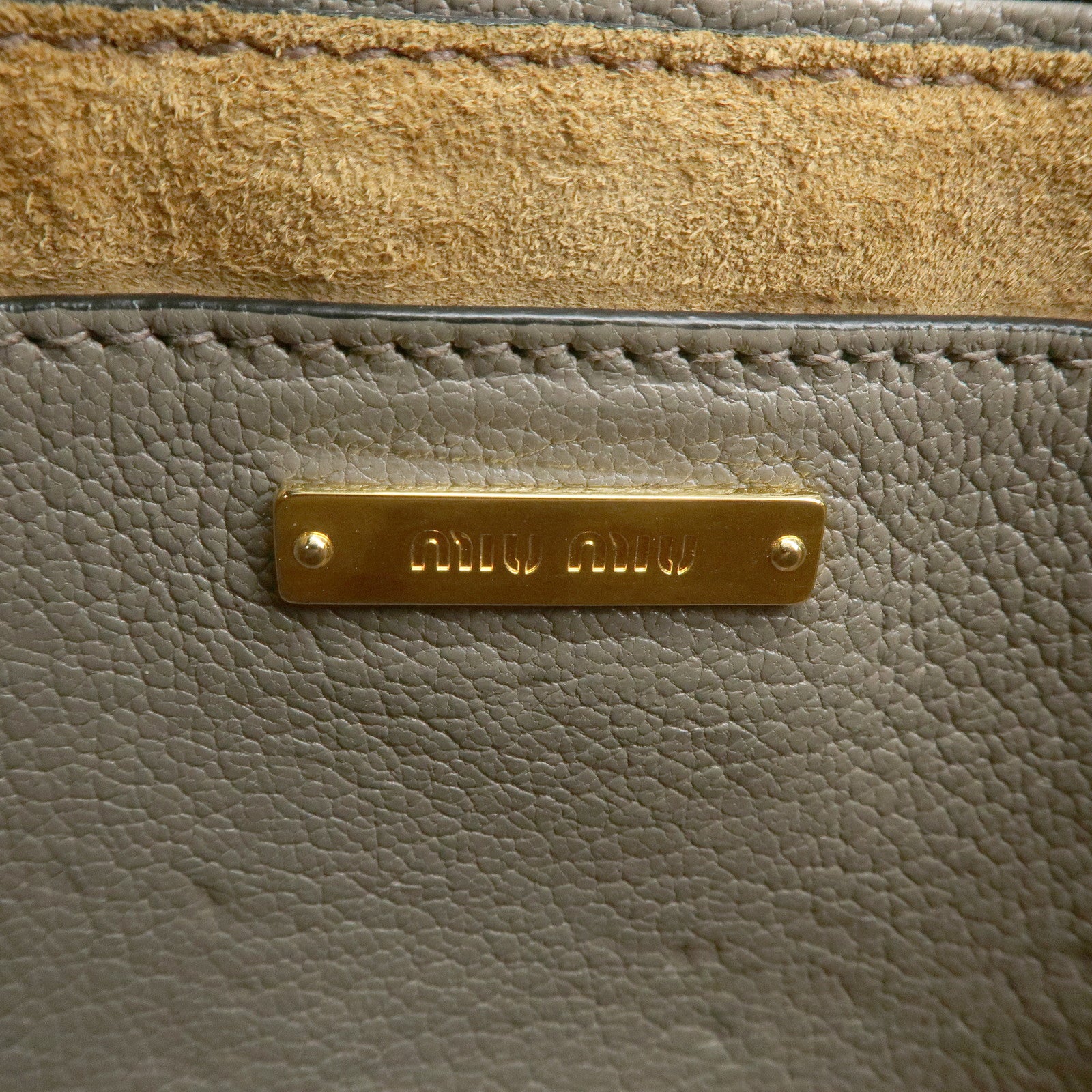 MIU MIU Logo Leather 2Way Bag Hand Bag Shoulder Bag Gray RN1104