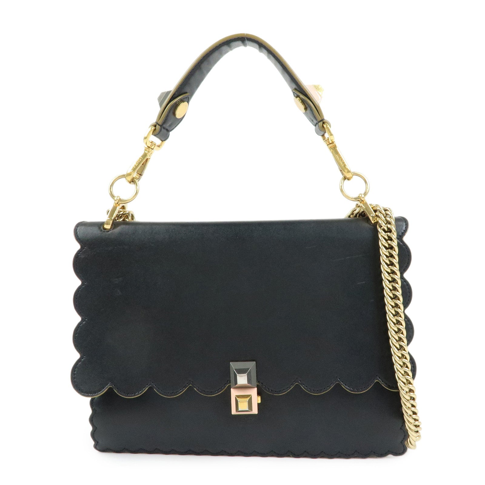 FENDI KAN I Leather 2Way Bag Shoulder Bag Hand Bag Black 8BT283