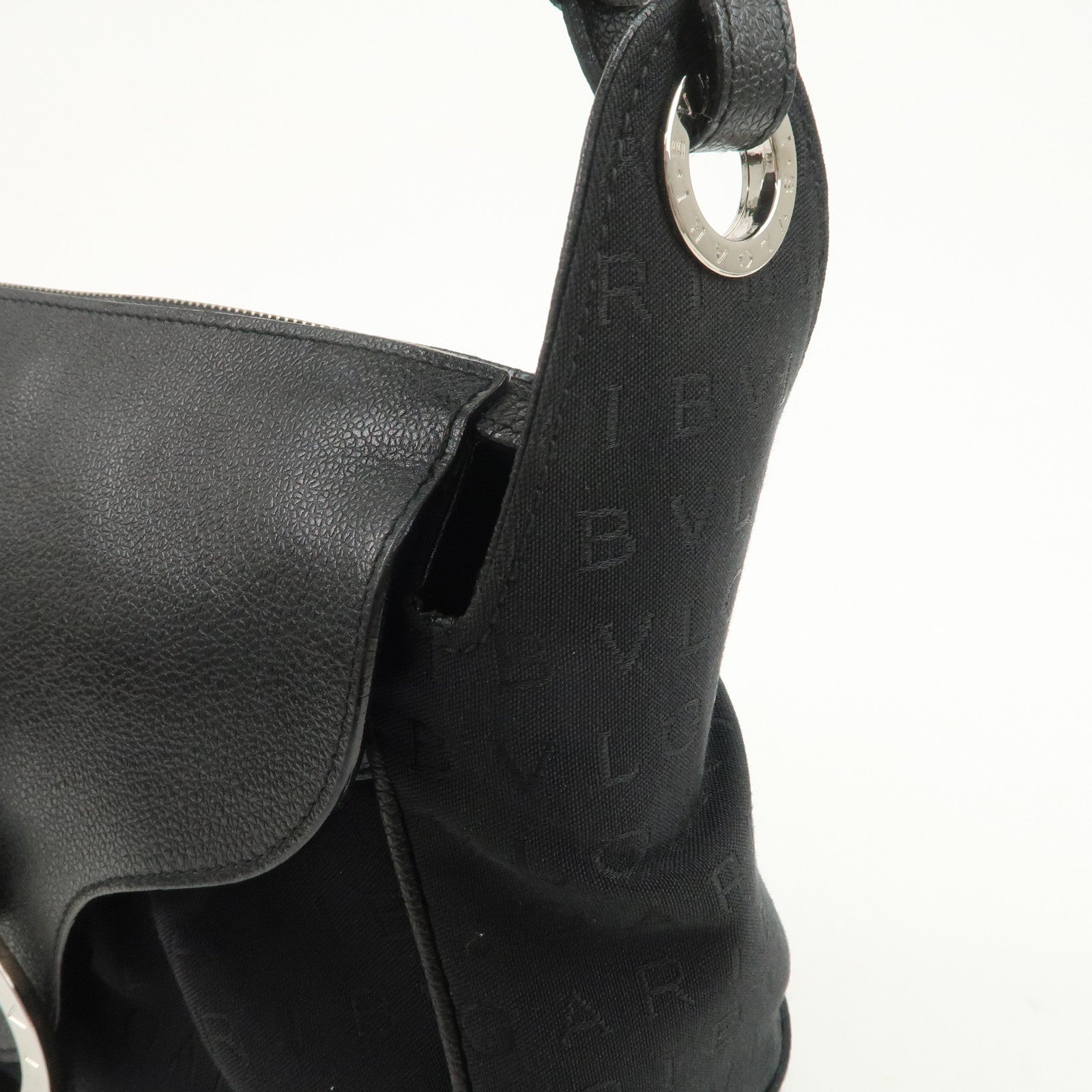 BVLGARI Logo Mania Canvas Leather Hand Bag Shoulder Bag Black
