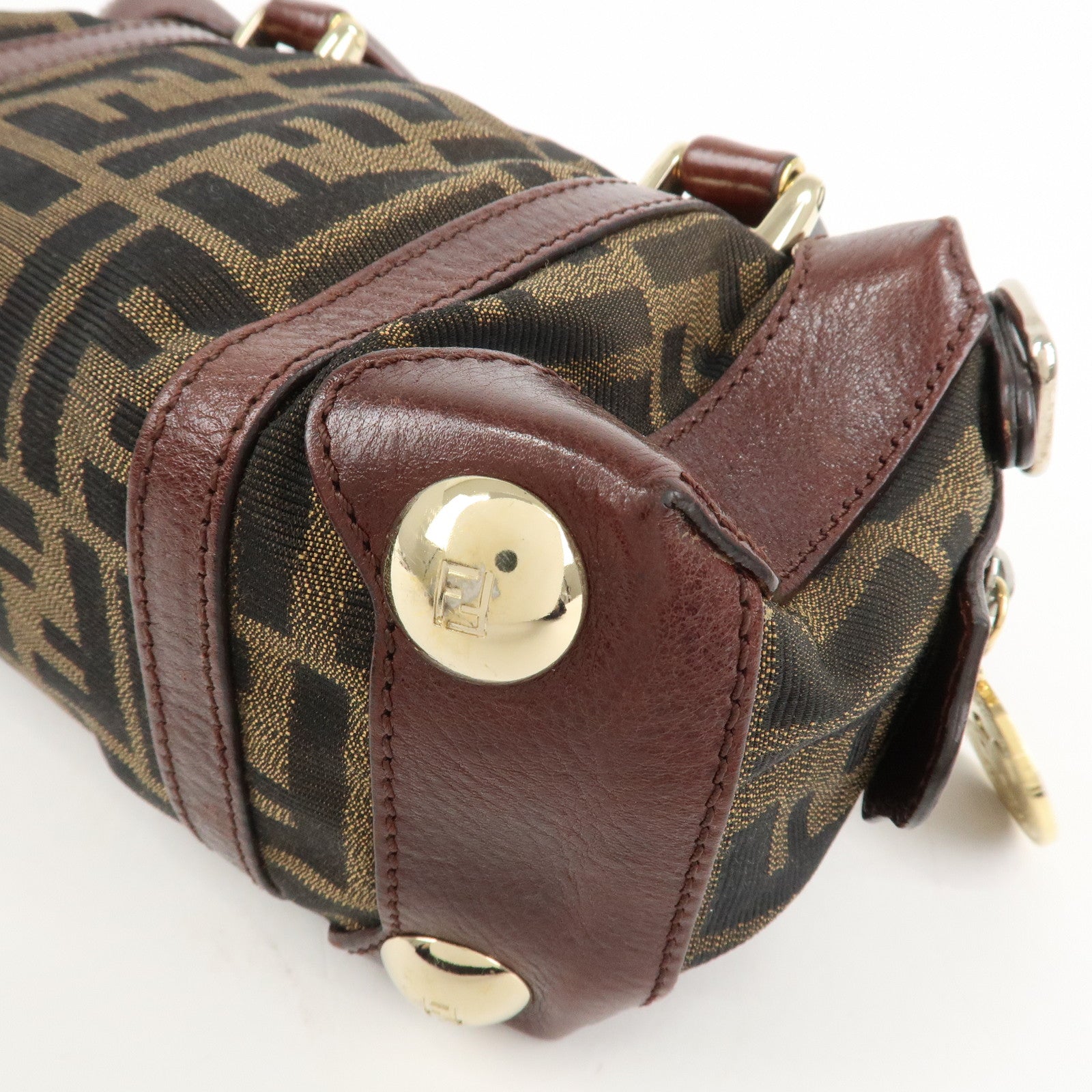 FENDI Zucca Canvas Leather 2Way Bag Mini Boston Bag Hand Bag 8BL084