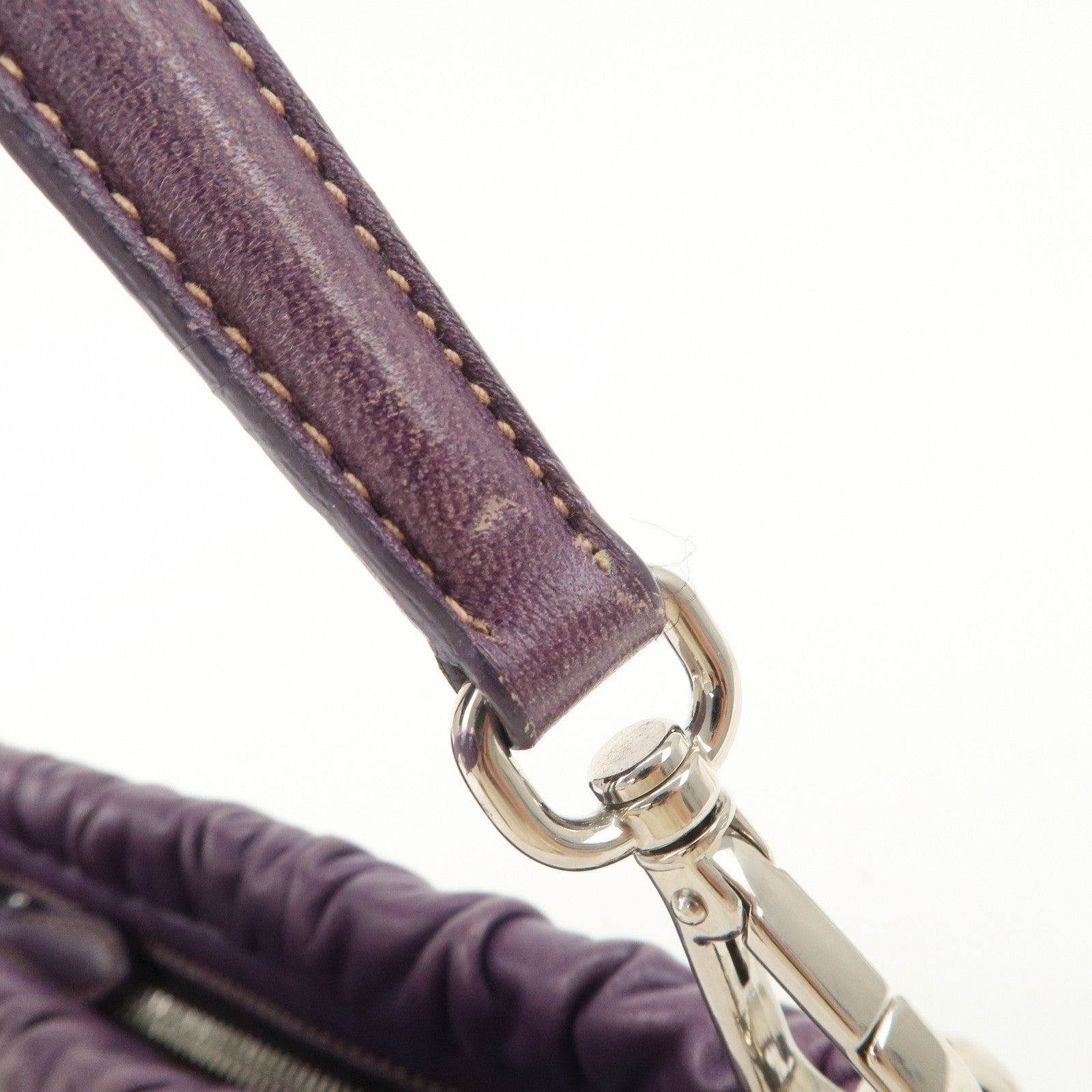 PRADA Ribbon Leather Shoulder Bag Hand Bag Purple Used