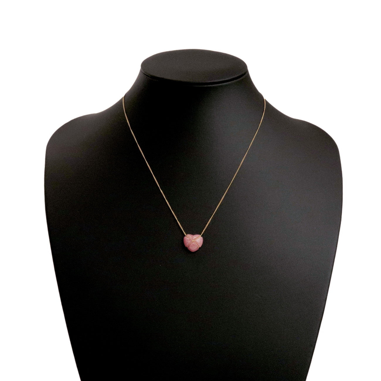 Tiffany & Co Chain Cross Heart Necklace K18 750YG Rhodochrosite