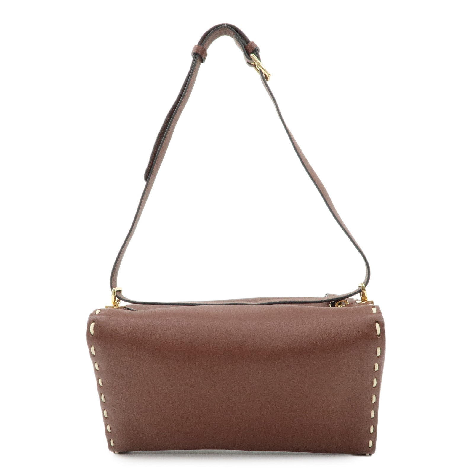 FENDI Selleria Leather Selleria Triangla Shoulder Bag Brown 8BS053