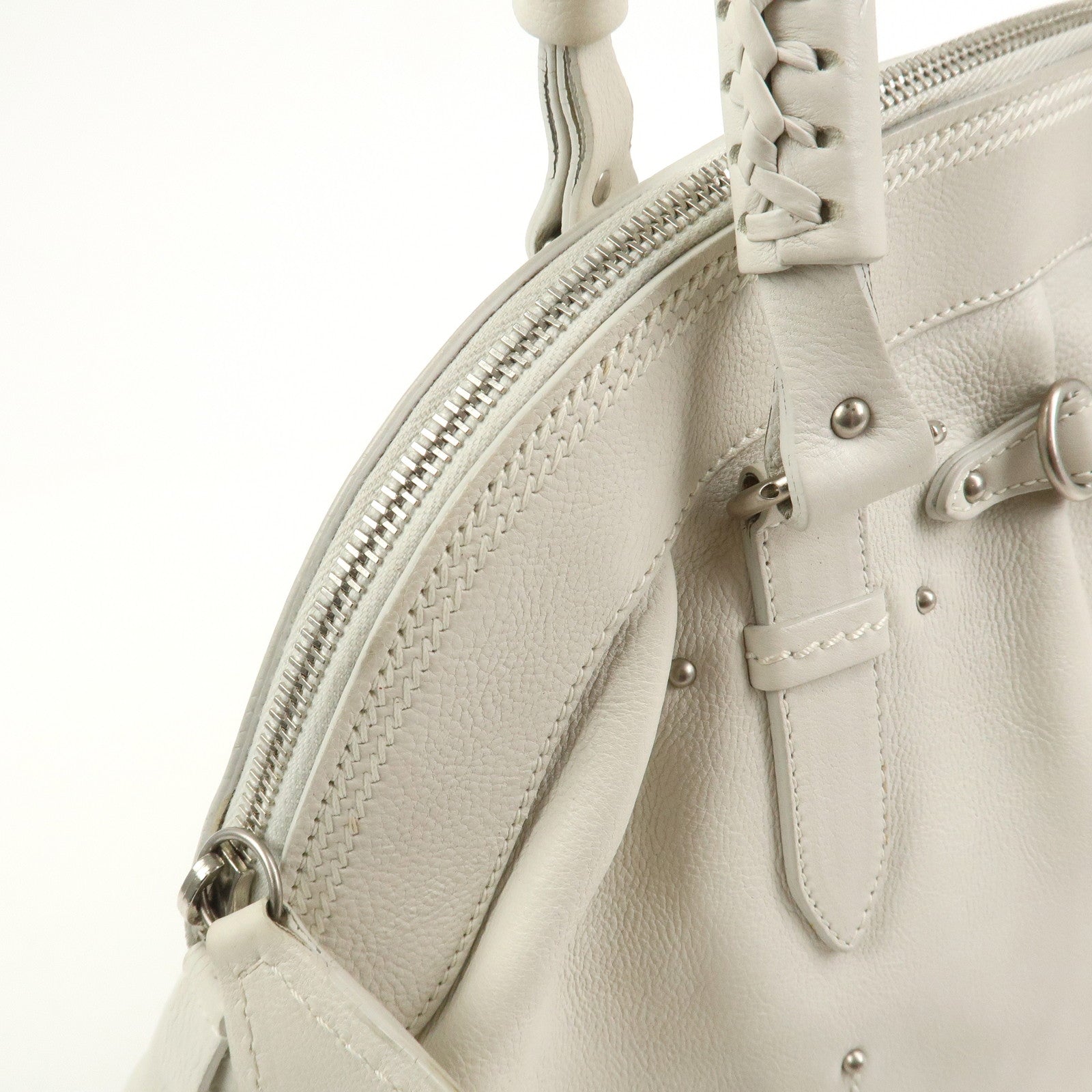 Christian Dior Leather Shoulder Bag Hand Bag White 10-RU-0037