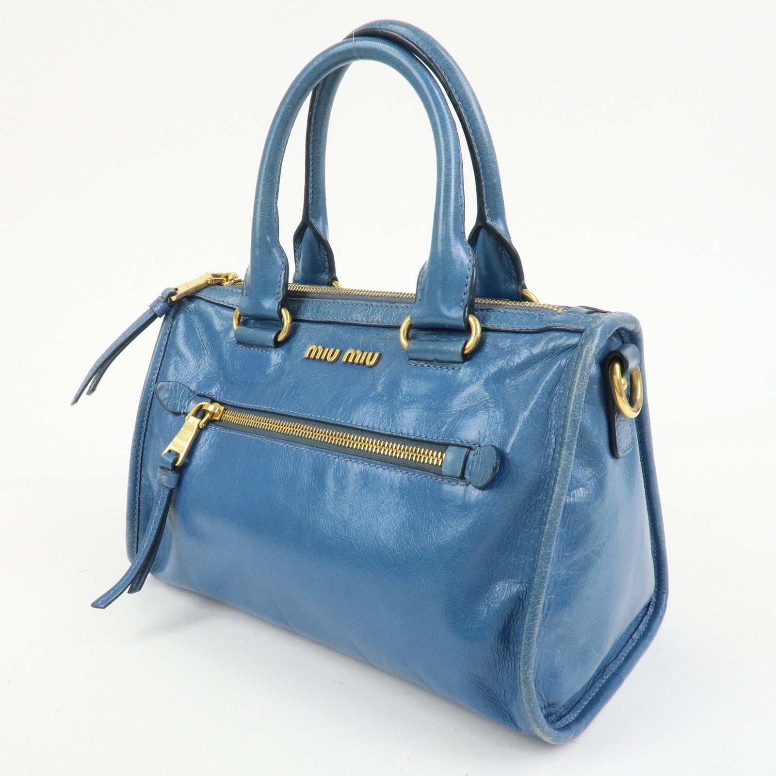 MIU MIU Logo Leather 2Way Bag Hand Bag Shoulder Bag Blue