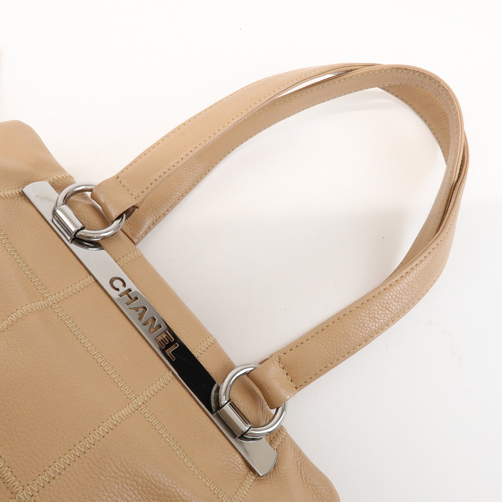 CHANEL Chocolate Bar Caviarskin Boston Bag Shoulder Bag Beige