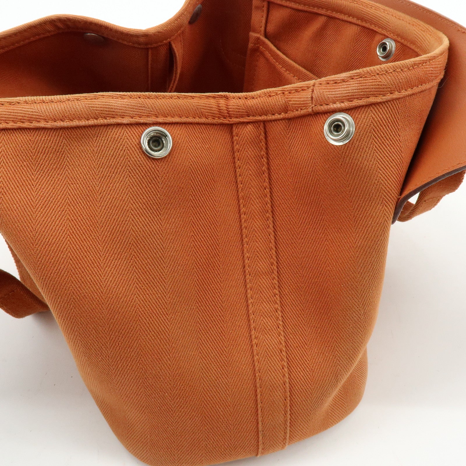 HERMES Valparaiso PM Toile Chevron Leather Tote Bag Hand Bag Brown