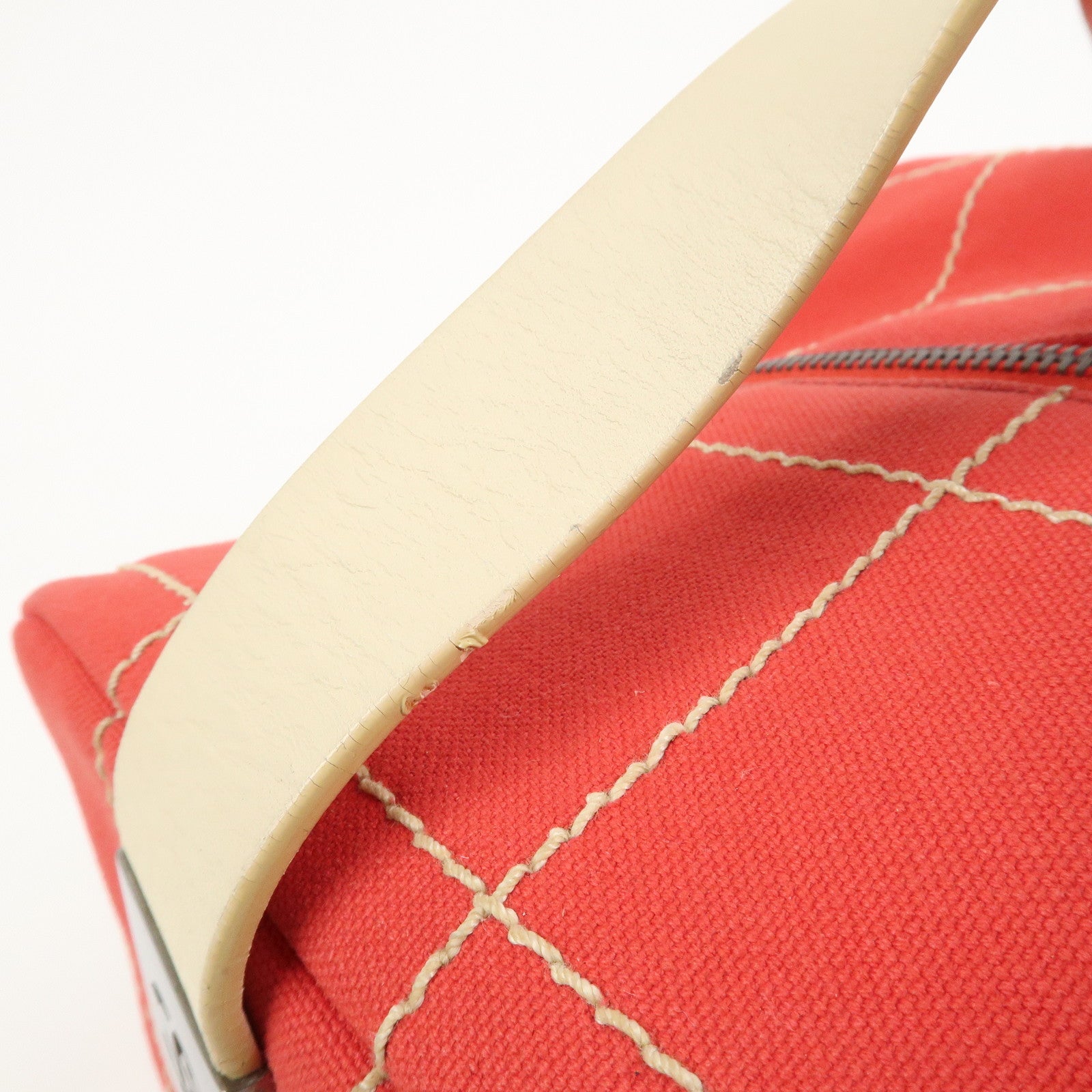 CHANEL Chocolate Bar COCO Mark Canvas Leather Hand Bag Red