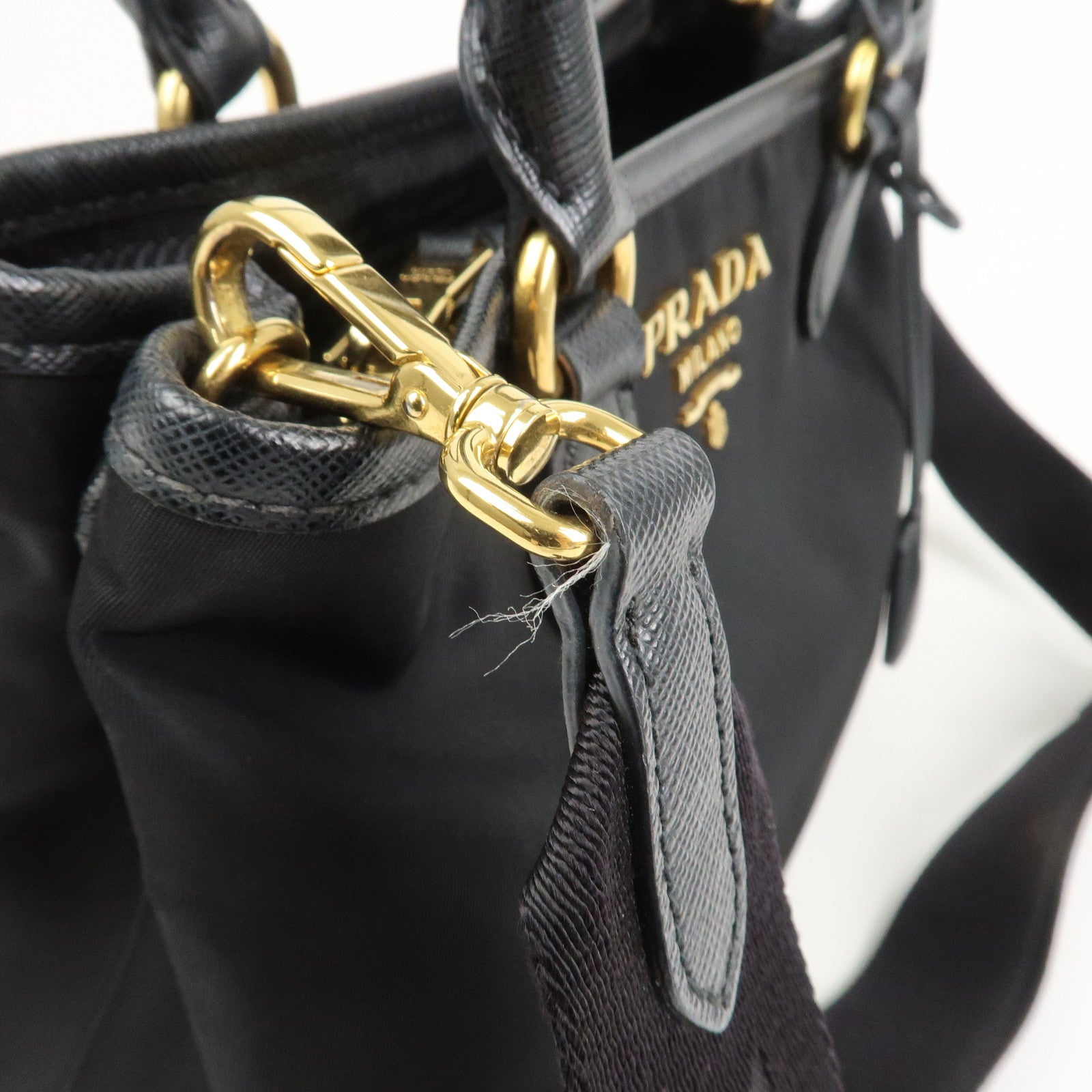 PRADA Logo Nylon Leather 2Way Hand Bag Shoulder Bag Black 1BA173