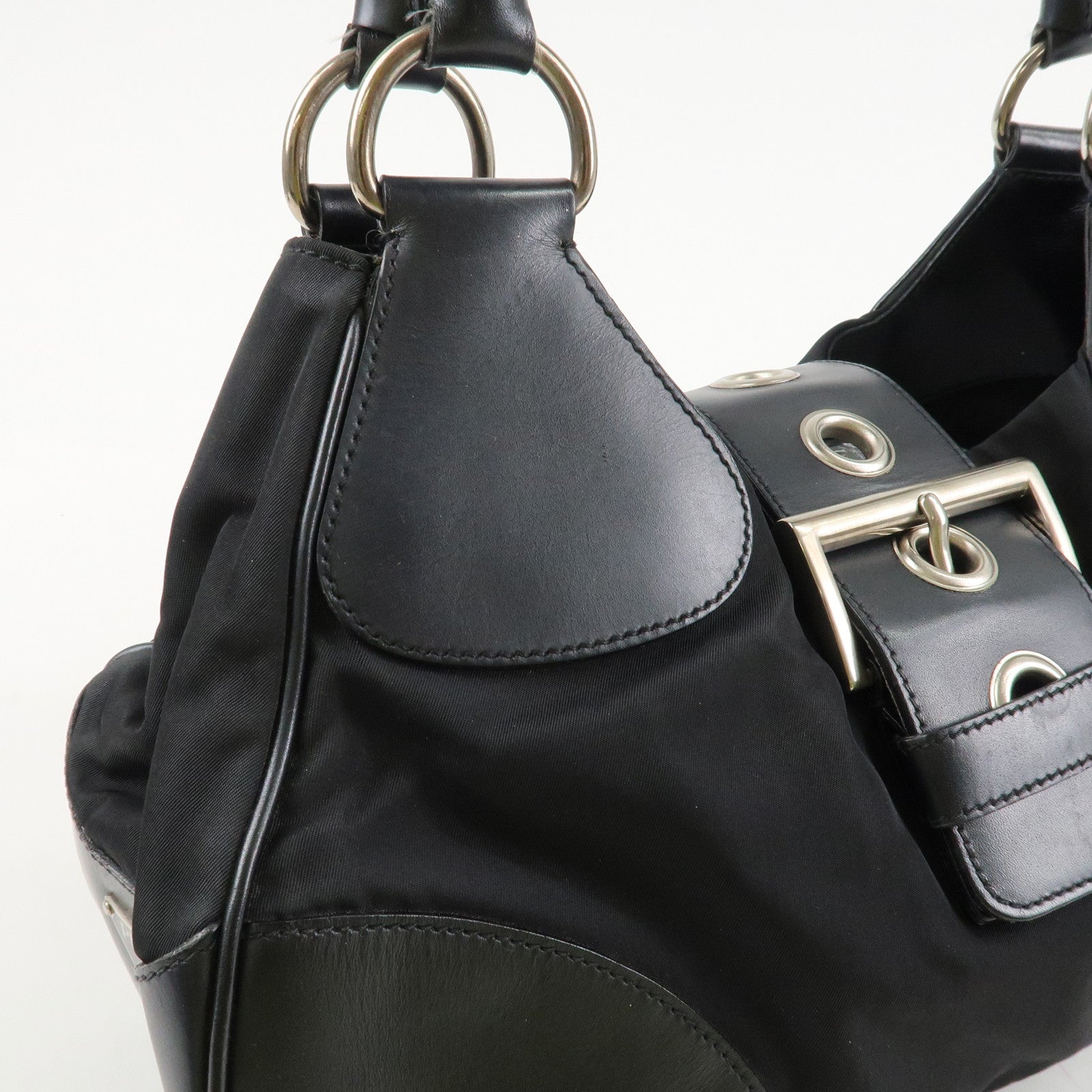 PRADA Moon Silhouette Shoulder Bag Hand bag Black Silver HDW BR0828 Used