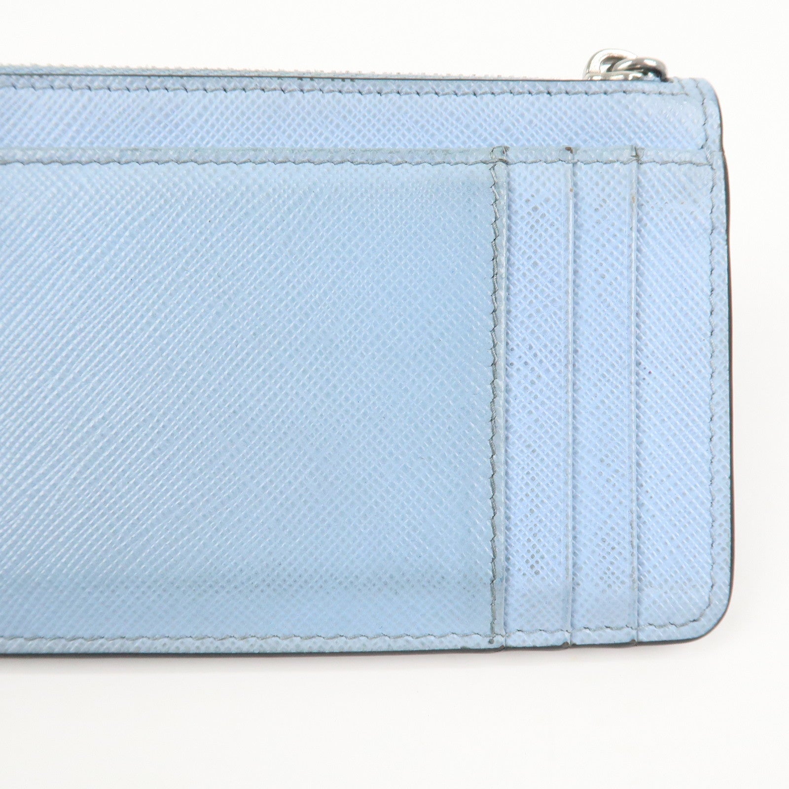 PRADA Triangle Logo Saffiano Leather Card Case Light Blue 2MC084