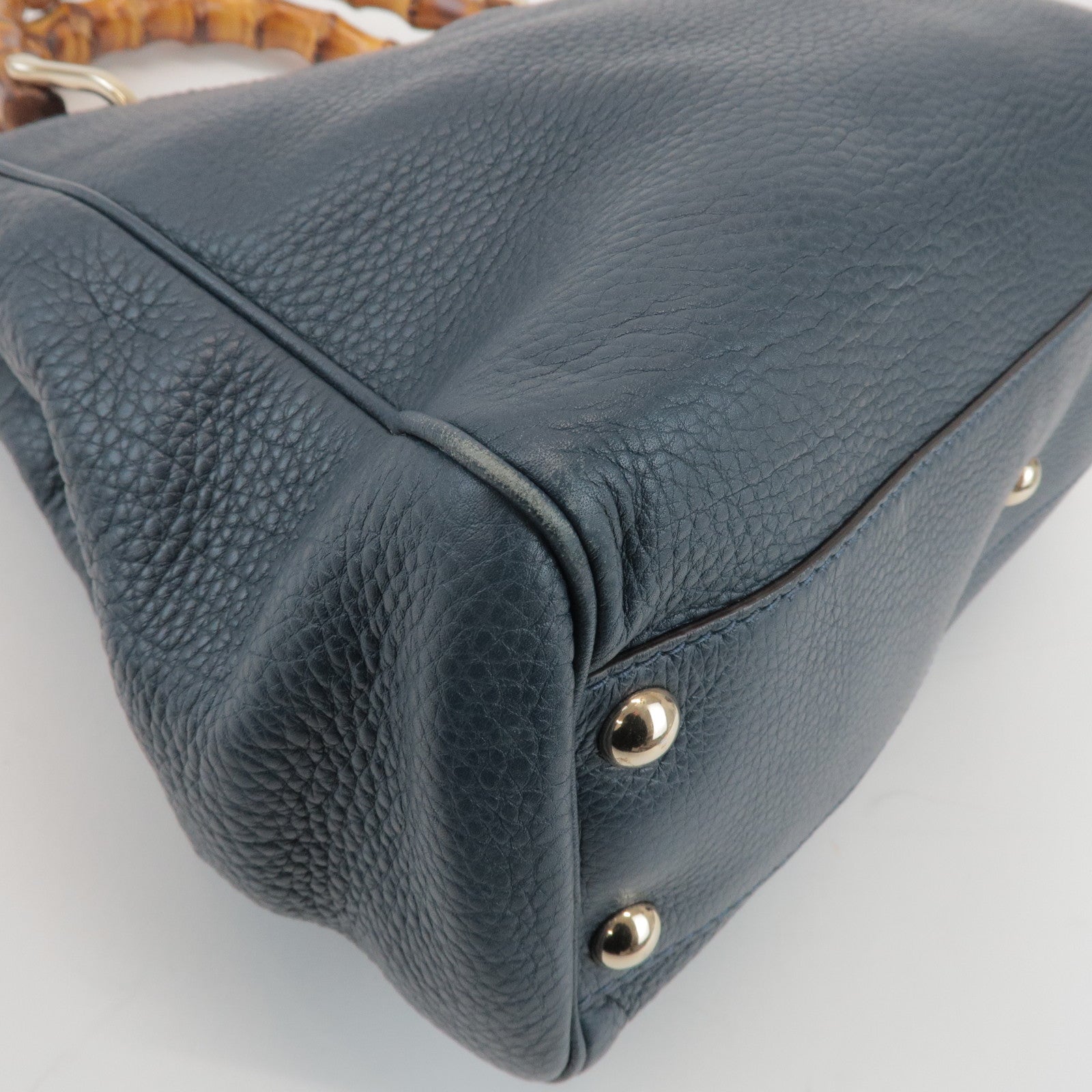 GUCCI Bamboo Calf Leather 2 Way Bag Tote Bag Navy 336032