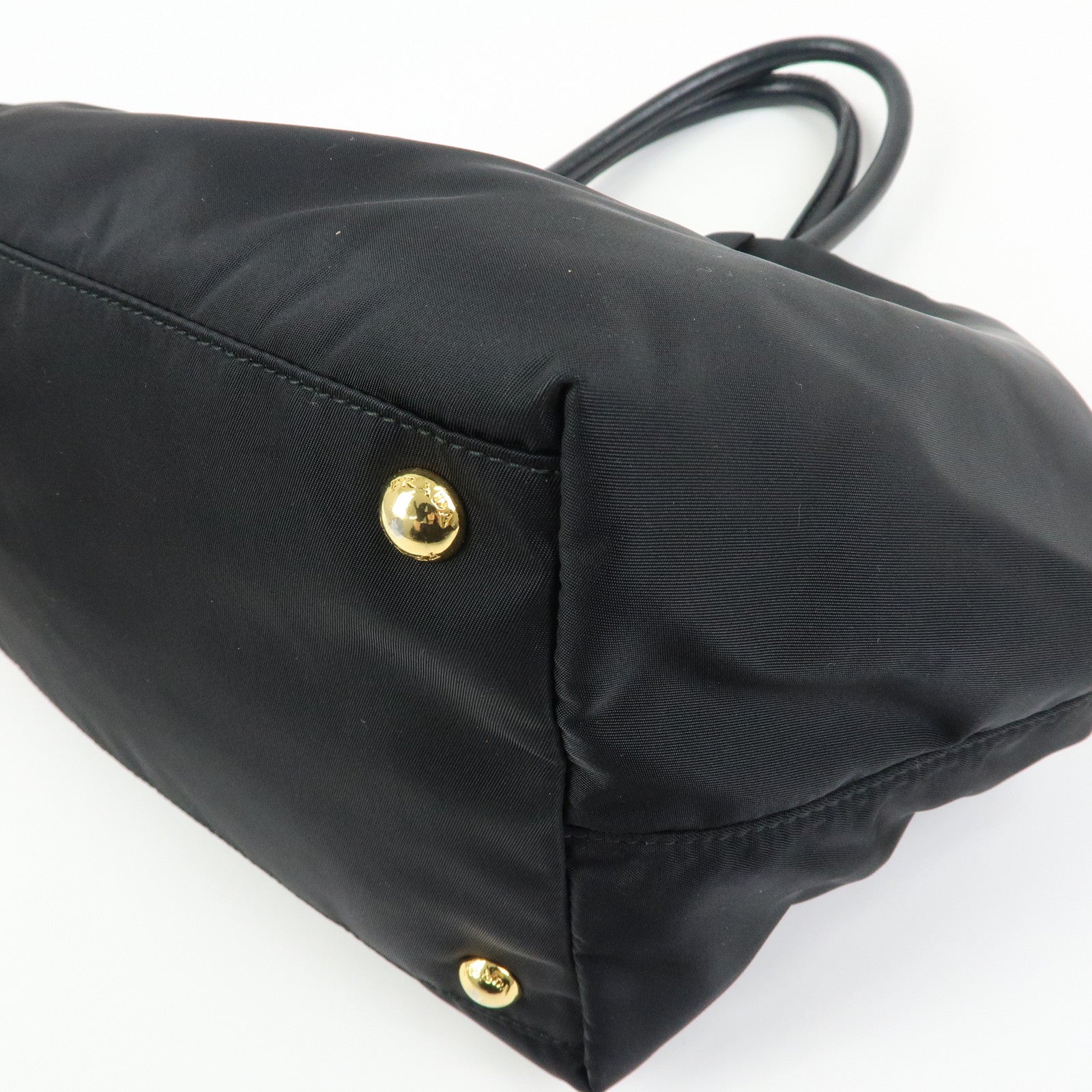 PRADA Ribbon Nylon Leather Hand Bag Tote Bag Black BN1601