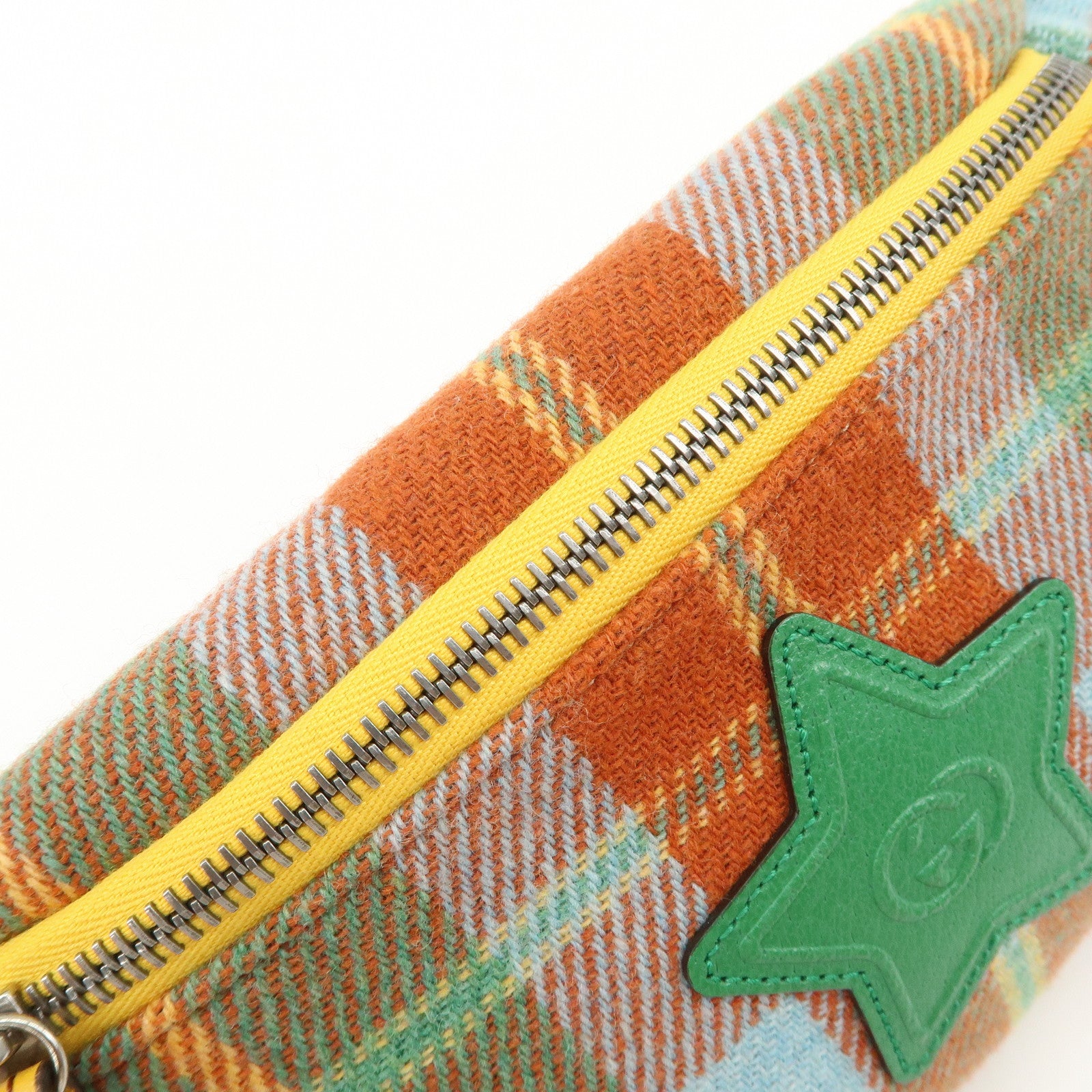 GUCCI Children's Wool Leather Body Bag Waist Bag Brown Green 502095