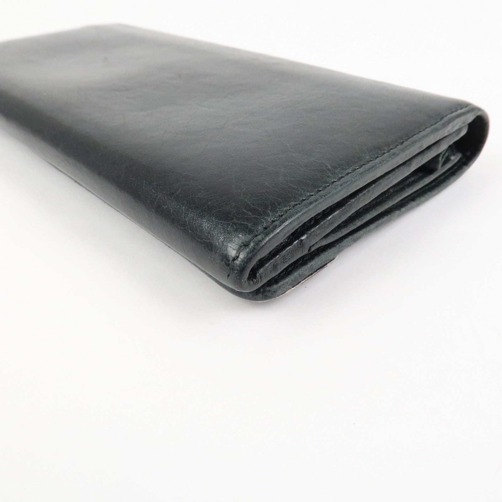BALENCIAGA Logo Leather Bi-Fold Long Wallet Black