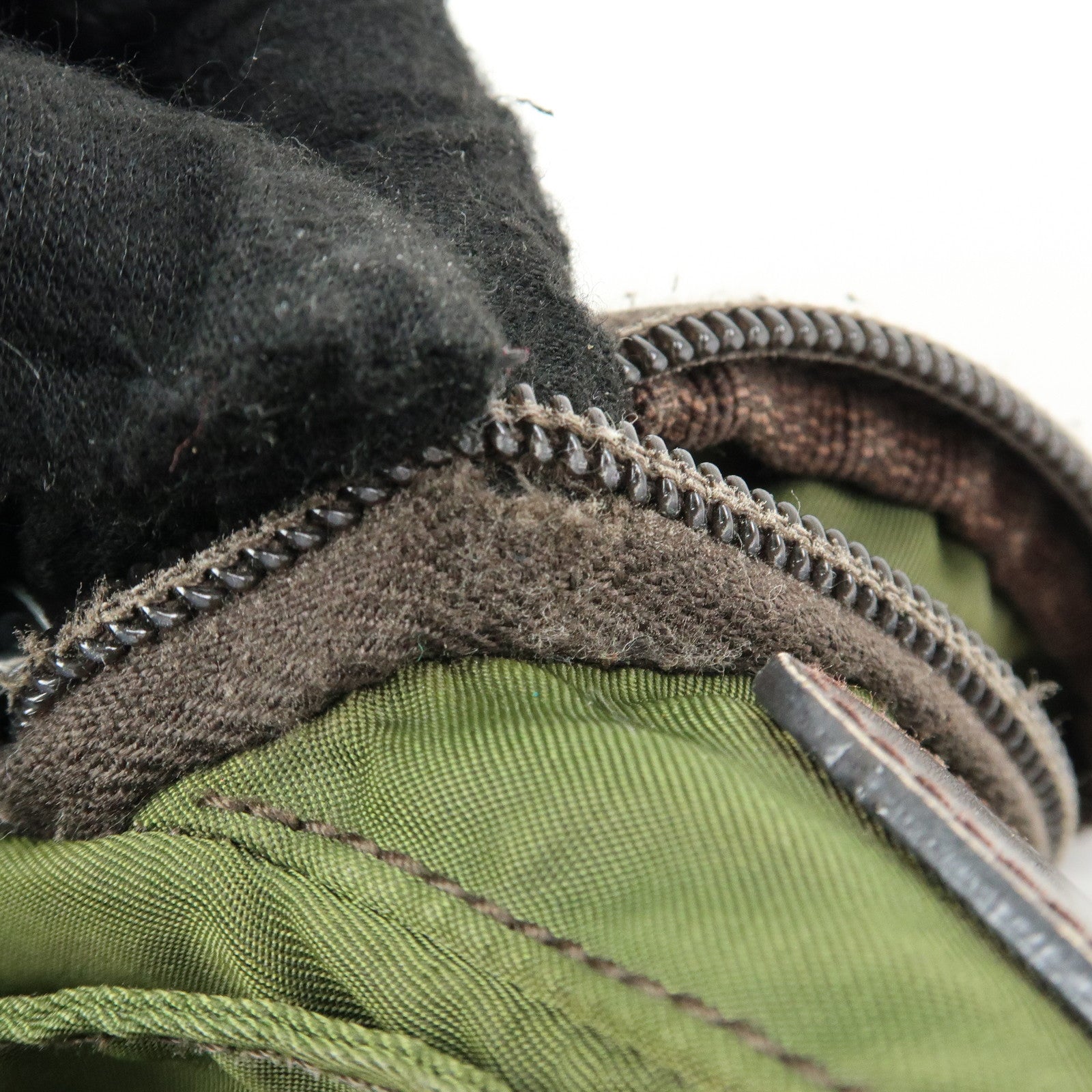 PRADA Triangle Logo Nylon Leather Shoulder Bag Khaki Brown