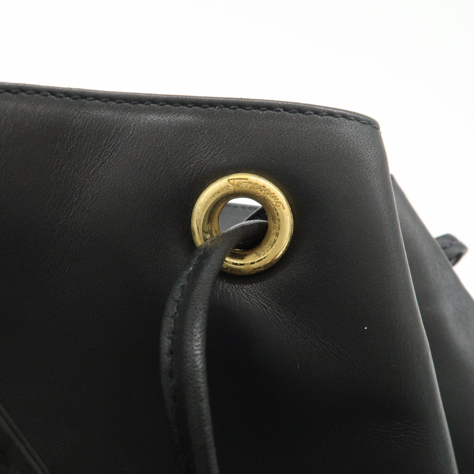 Ferragamo Gancini Leather Backpack Rucksack Black BV216148