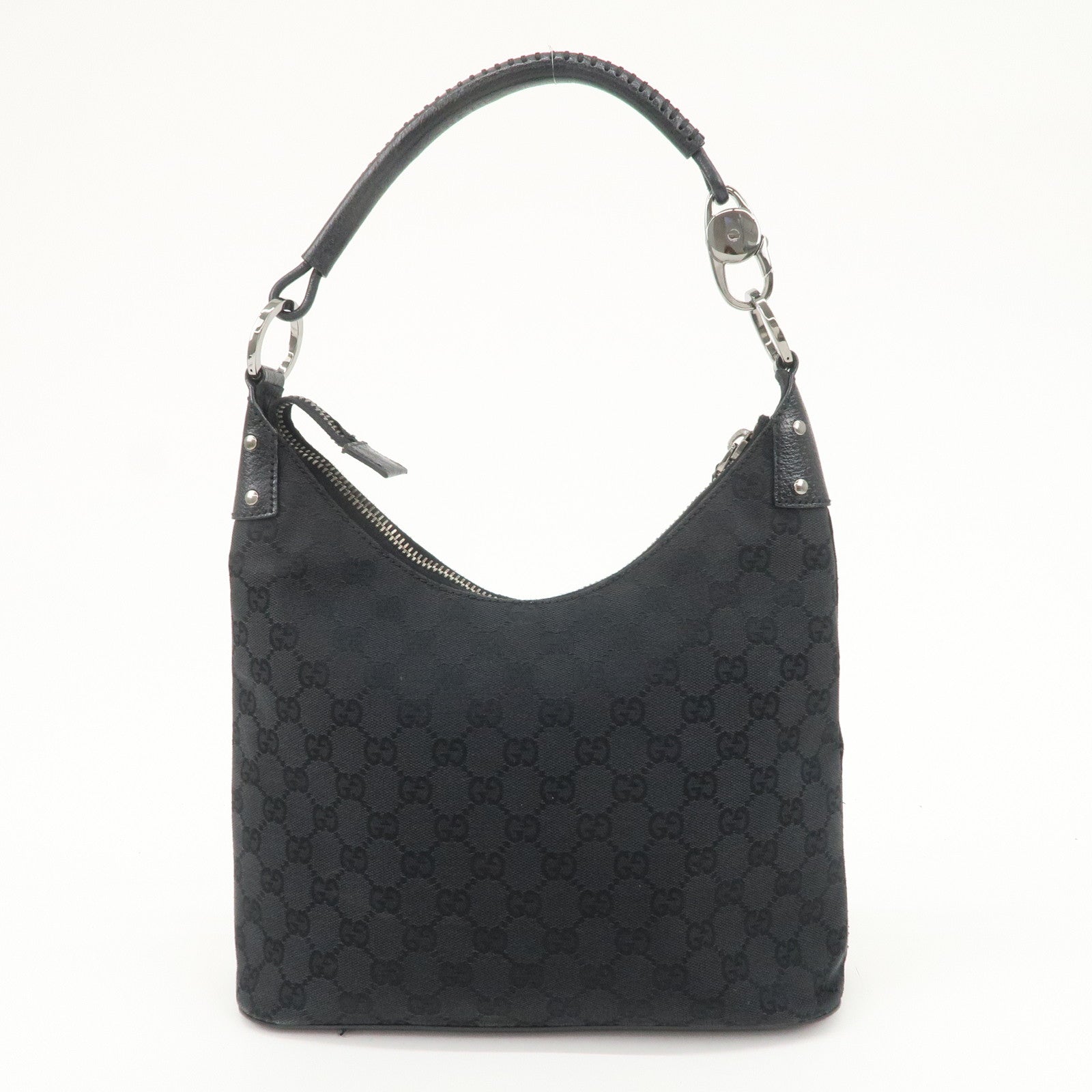 GUCCI GG Canvas Leather Shoulder Bag Hand Bag Black 115003 Used