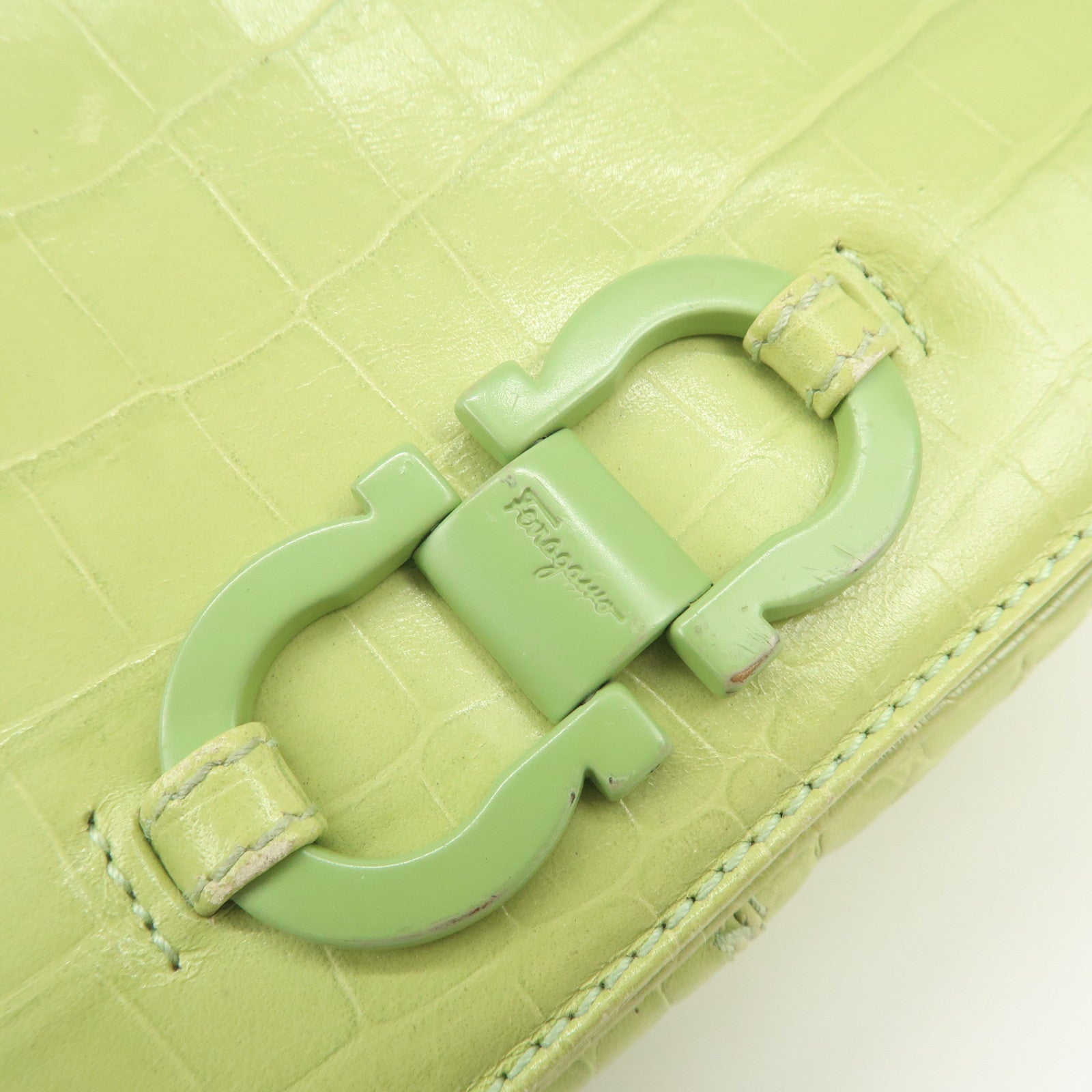 Ferragamo Gancini Embossed Leather Shoulder Bag Light Green