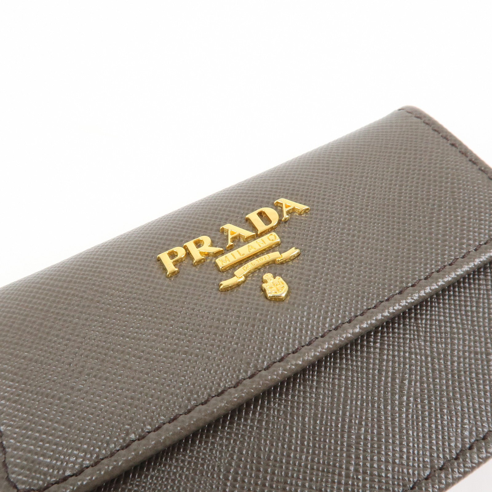 PRADA Logo Saffiano Leather Card Case Card Holder Brown 1MC881