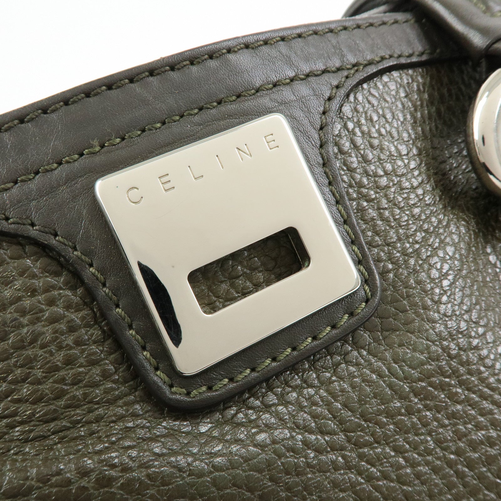 CELINE Logo Leather Tote Bag Shoulder Bag Brown