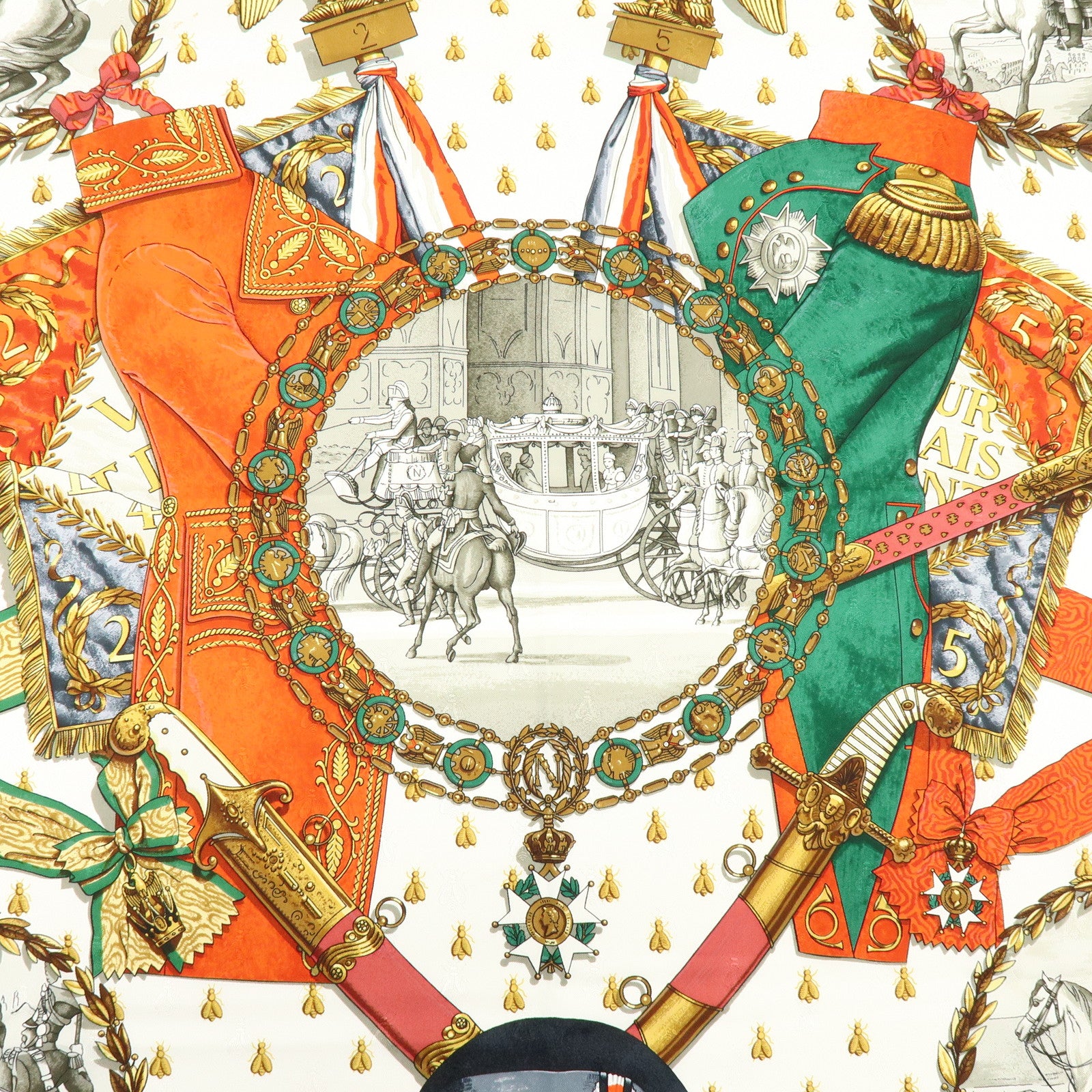 HERMES Carre 90 Silk 100% Scarf NAPOLEON Green White Red