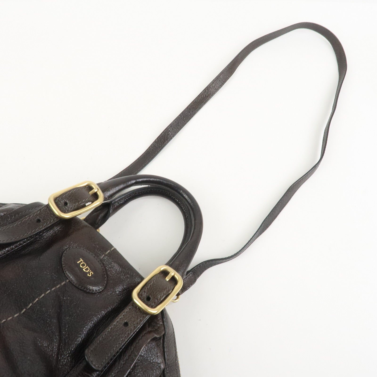 TOD'S G Line Leather 2Way Bag Hand Bag Shoulder Bag Dark Brown
