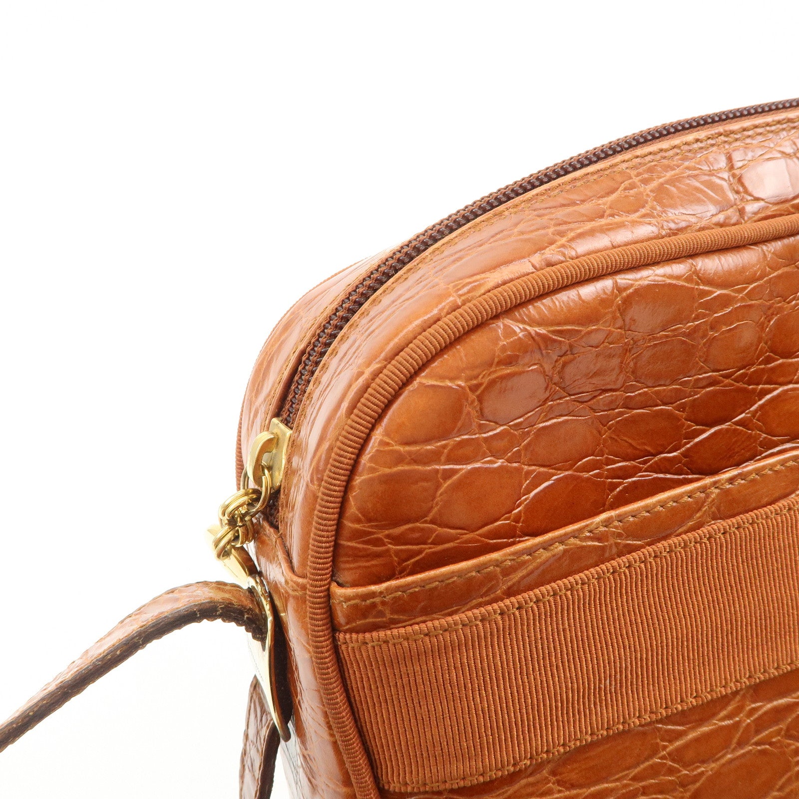 Ferragamo Vara Emboss Leather Shoulder Bag Crossbody Bag Brown