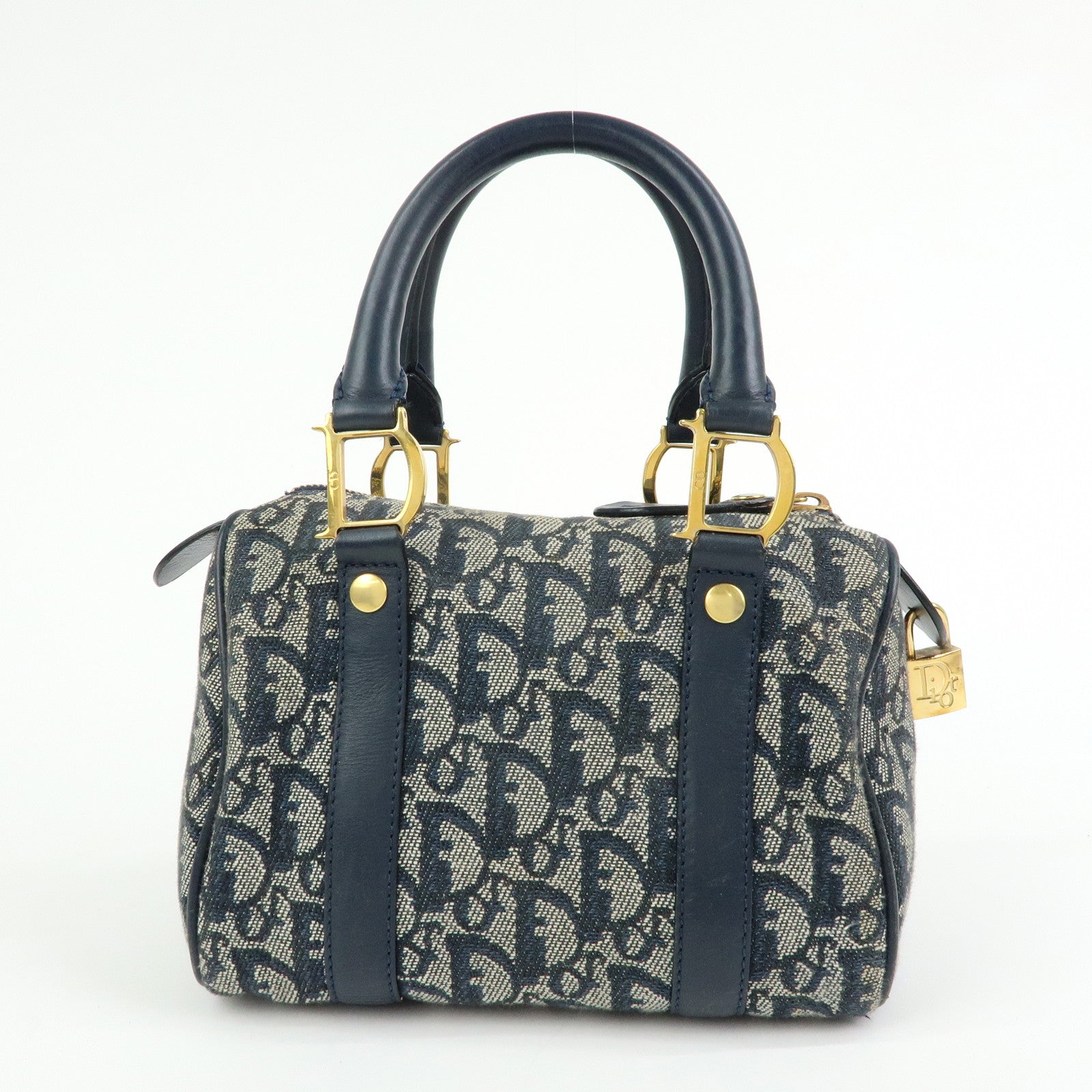 Christian Dior Trotter Jacguard Leather Mini Boston Bag Navy