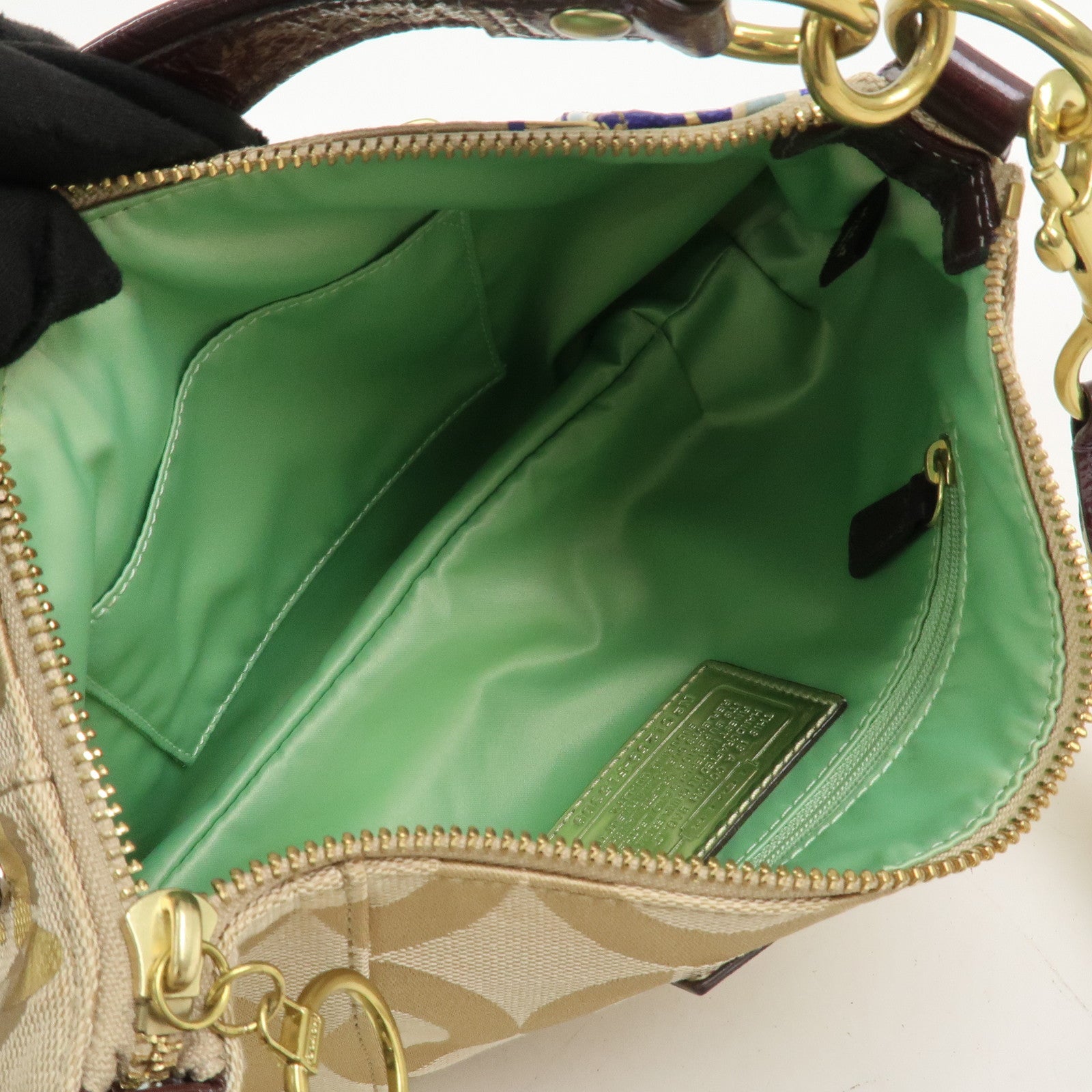 COACH POPPY Canvas Patent Leather 2Way Shoulder Bag Hand Bag Beige