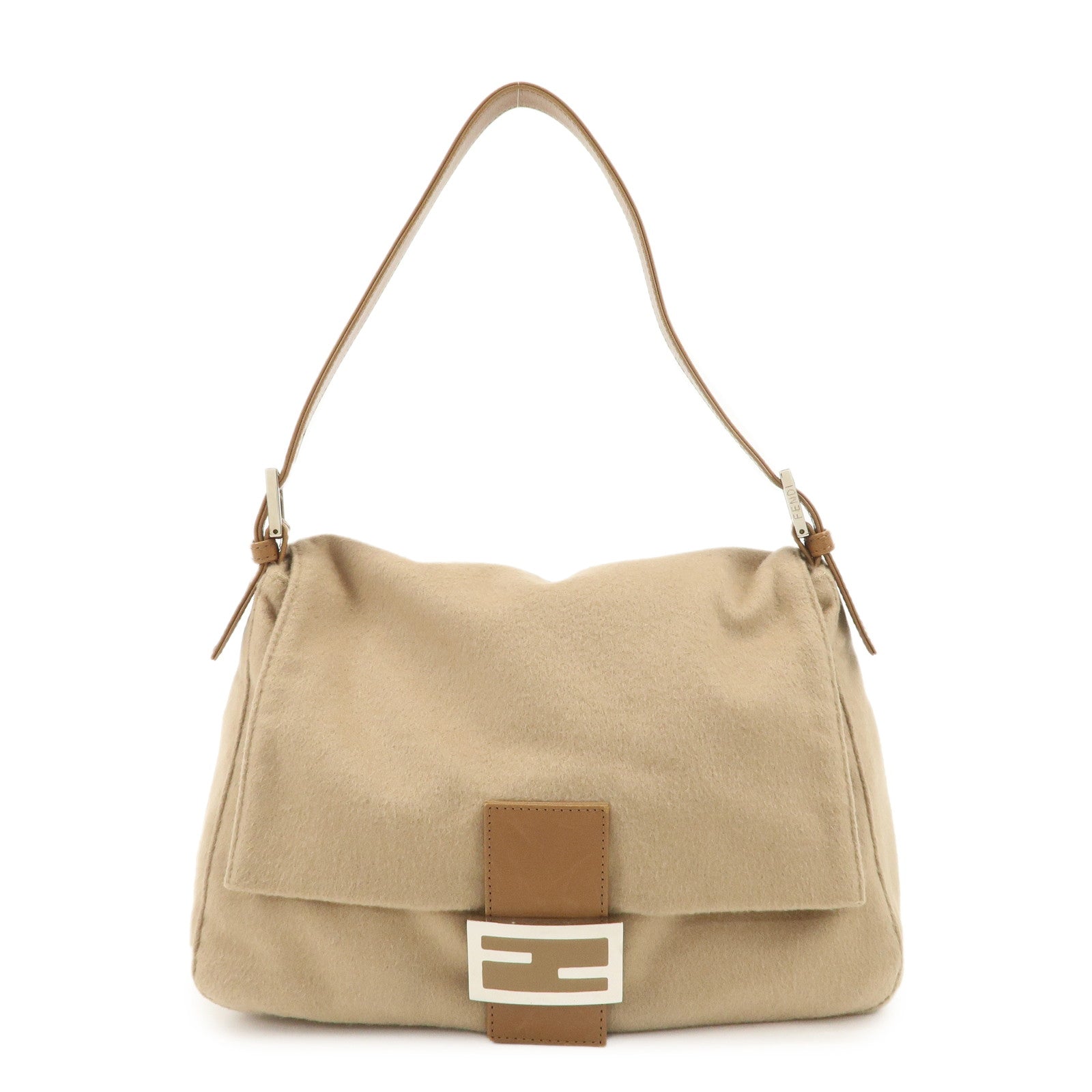 FENDI Zucca Mamma Baguette Wool Shoulder Bag Black Brown 26325