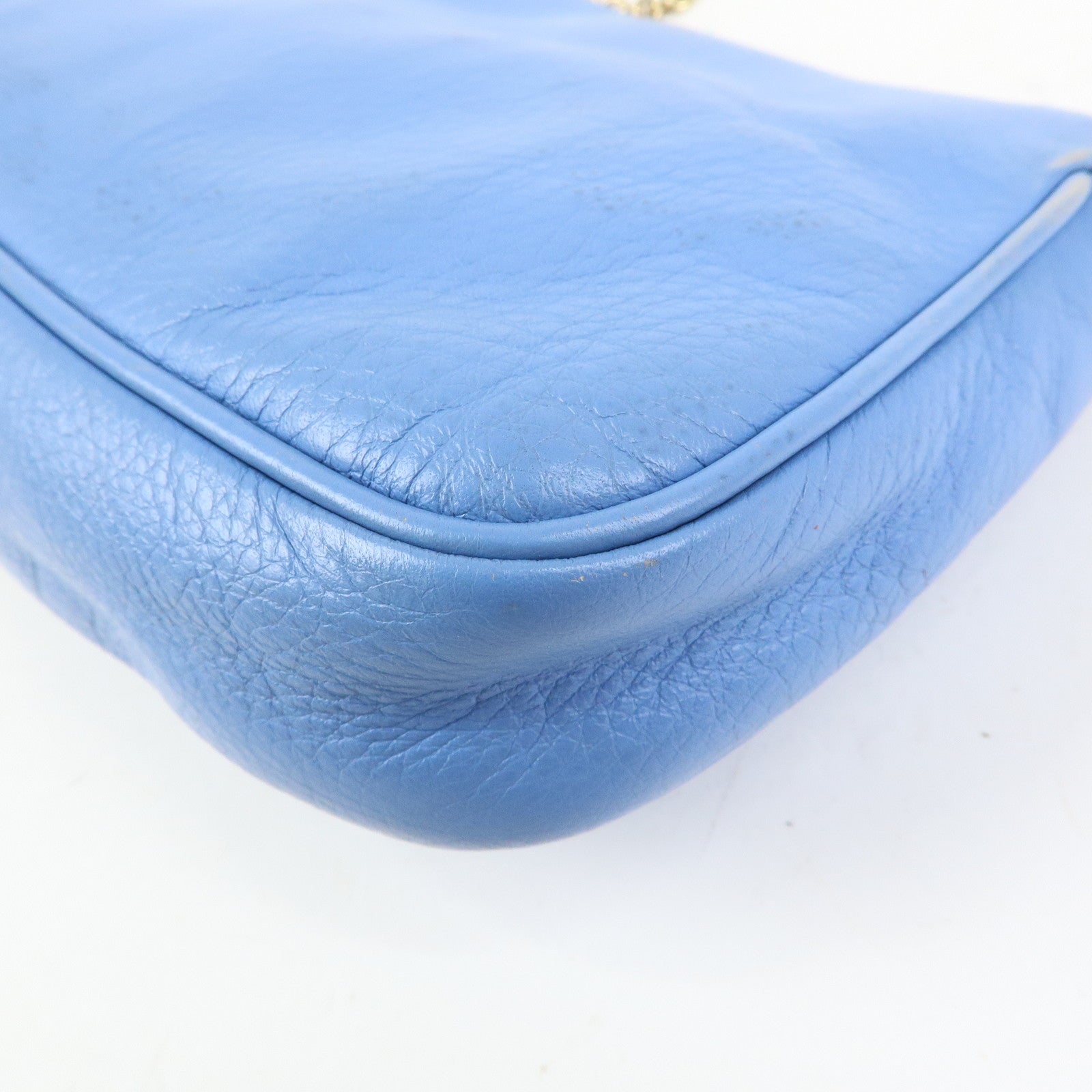 FENDI Leather Chain Shoulder Bag Crossbody Bag Light Blue 8M0276