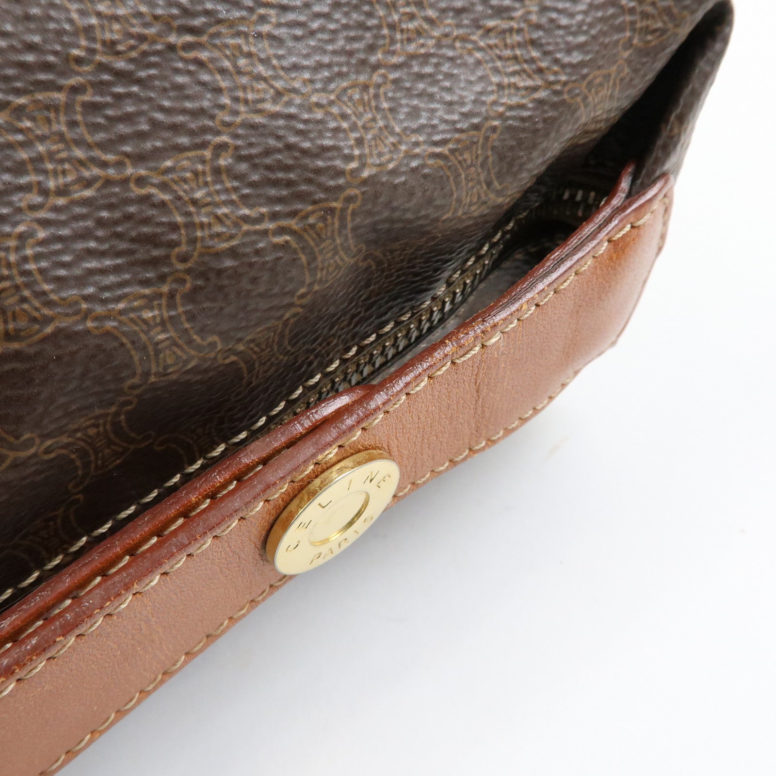 CELINE Macadam PVC Leather Hand Bag Pouch Brown